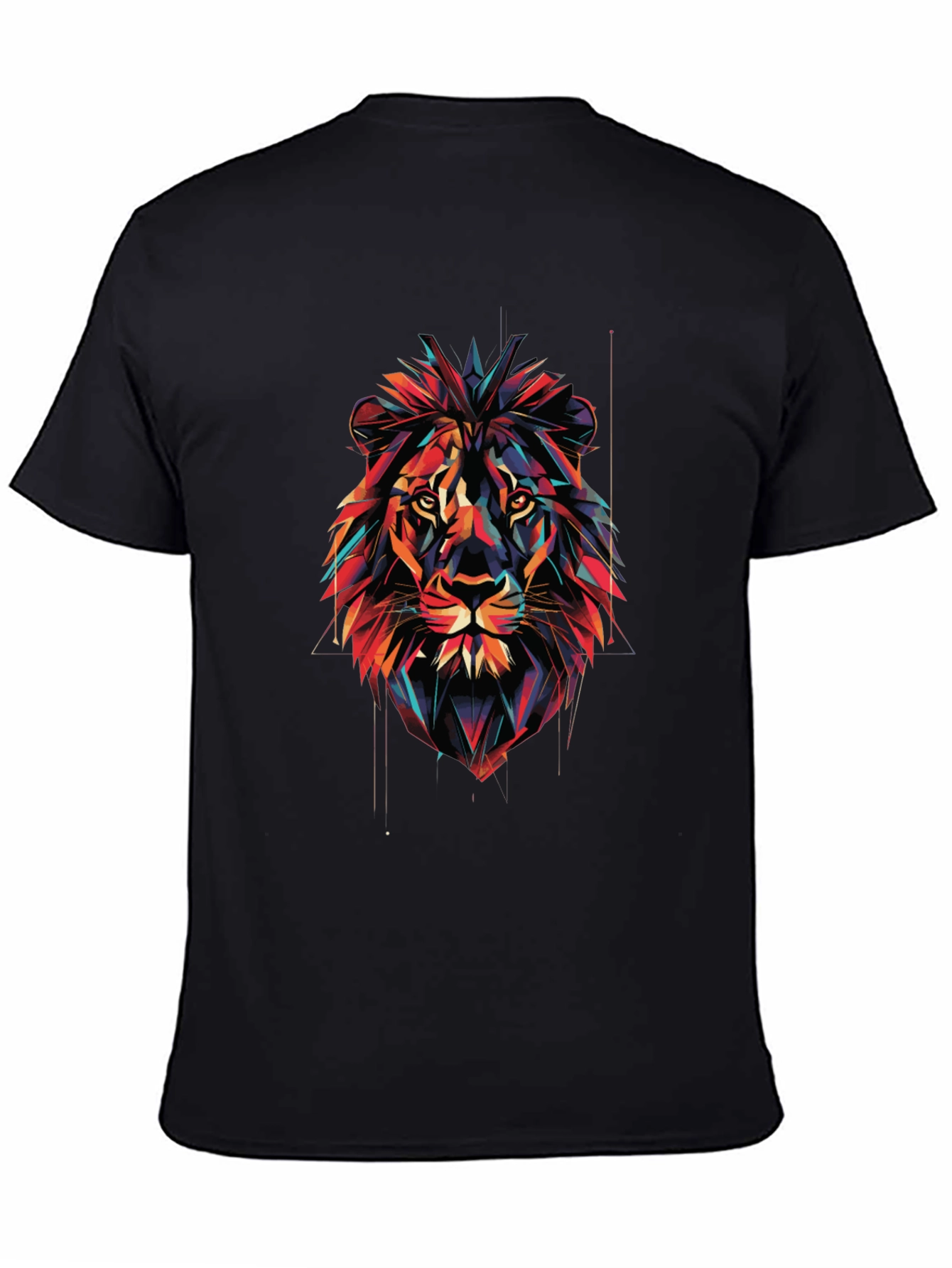 Camiseta Negra con Diseño de León Abstracto