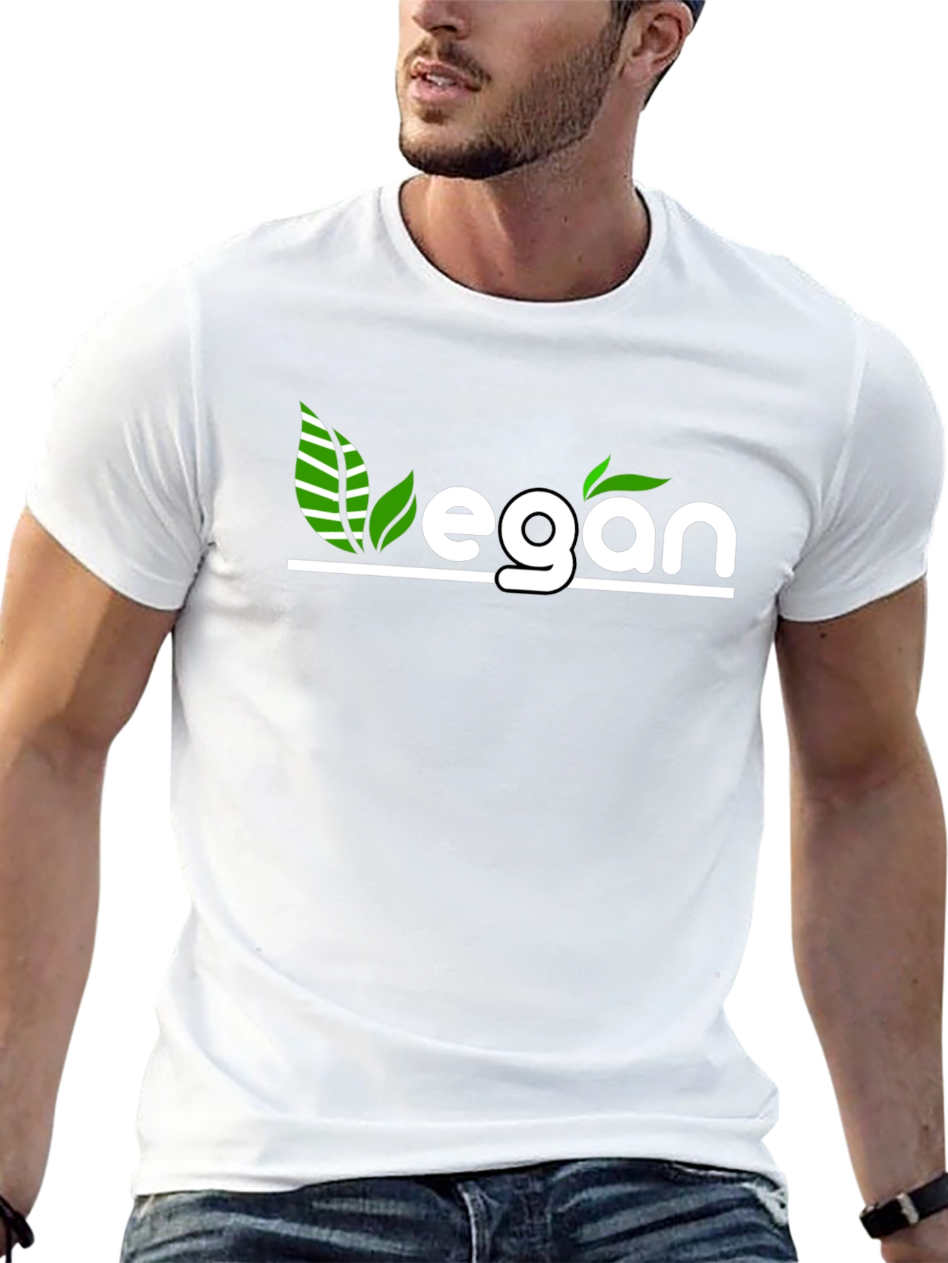 Camiseta Negra Vegana con Diseño de Hojas Verdes