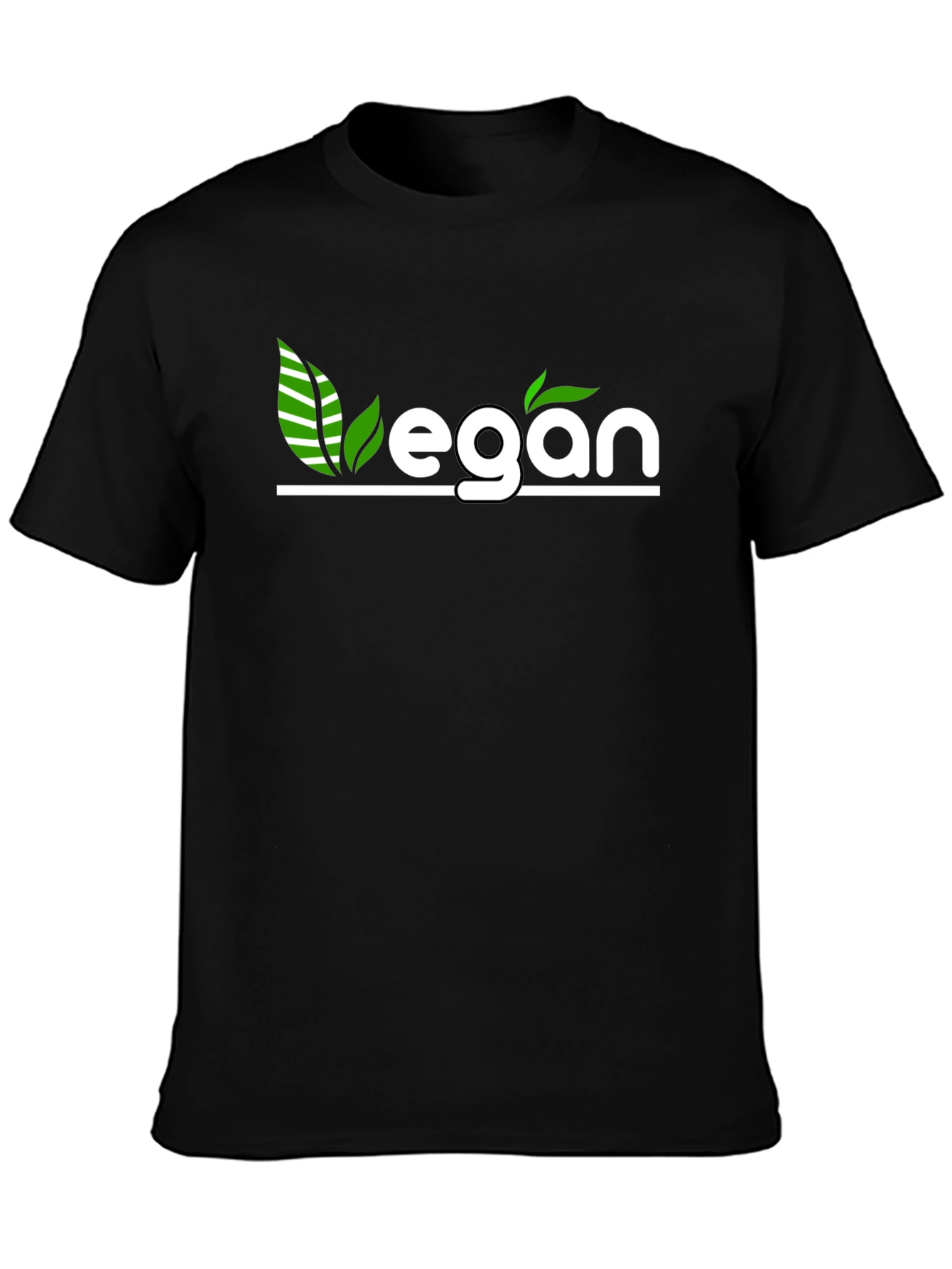 Camiseta Negra Vegana con Diseño de Hojas Verdes