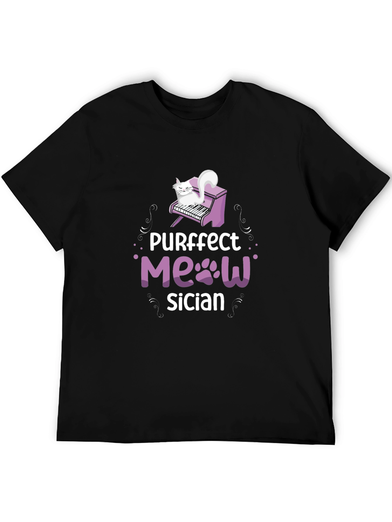 Camiseta Negra Purrfect Meowsician para Amantes de los Gatos