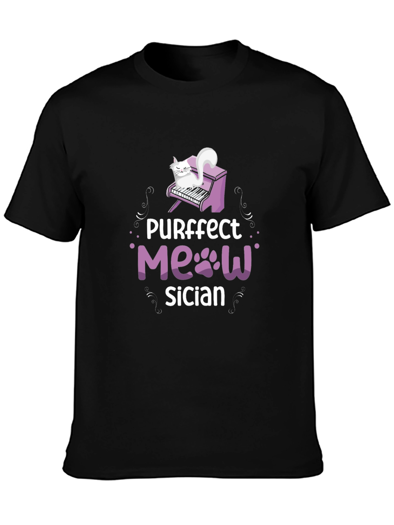 Camiseta Negra Purrfect Meowsician para Amantes de los Gatos
