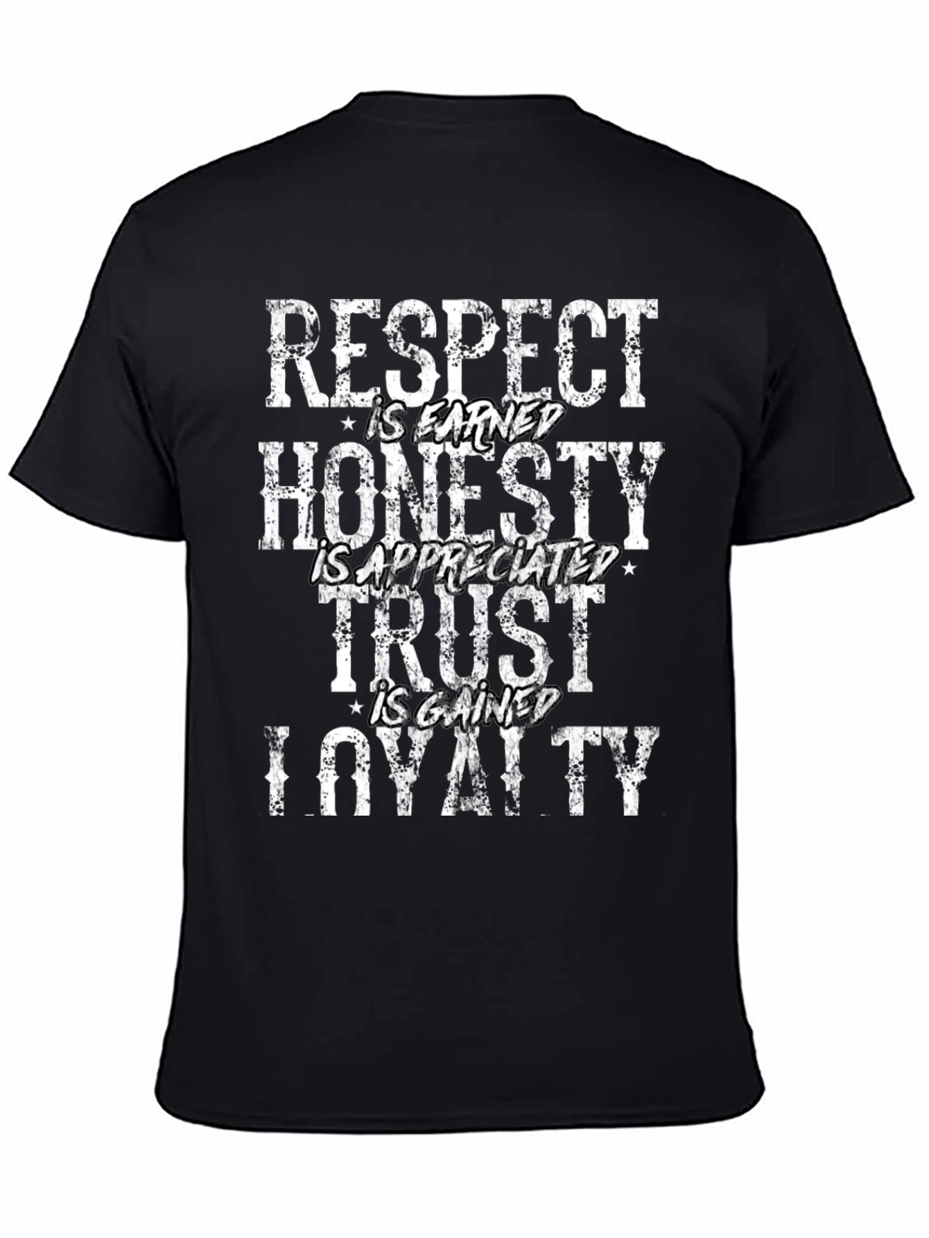 Camiseta Negra: Respeto Honradez Confianza Lealtad