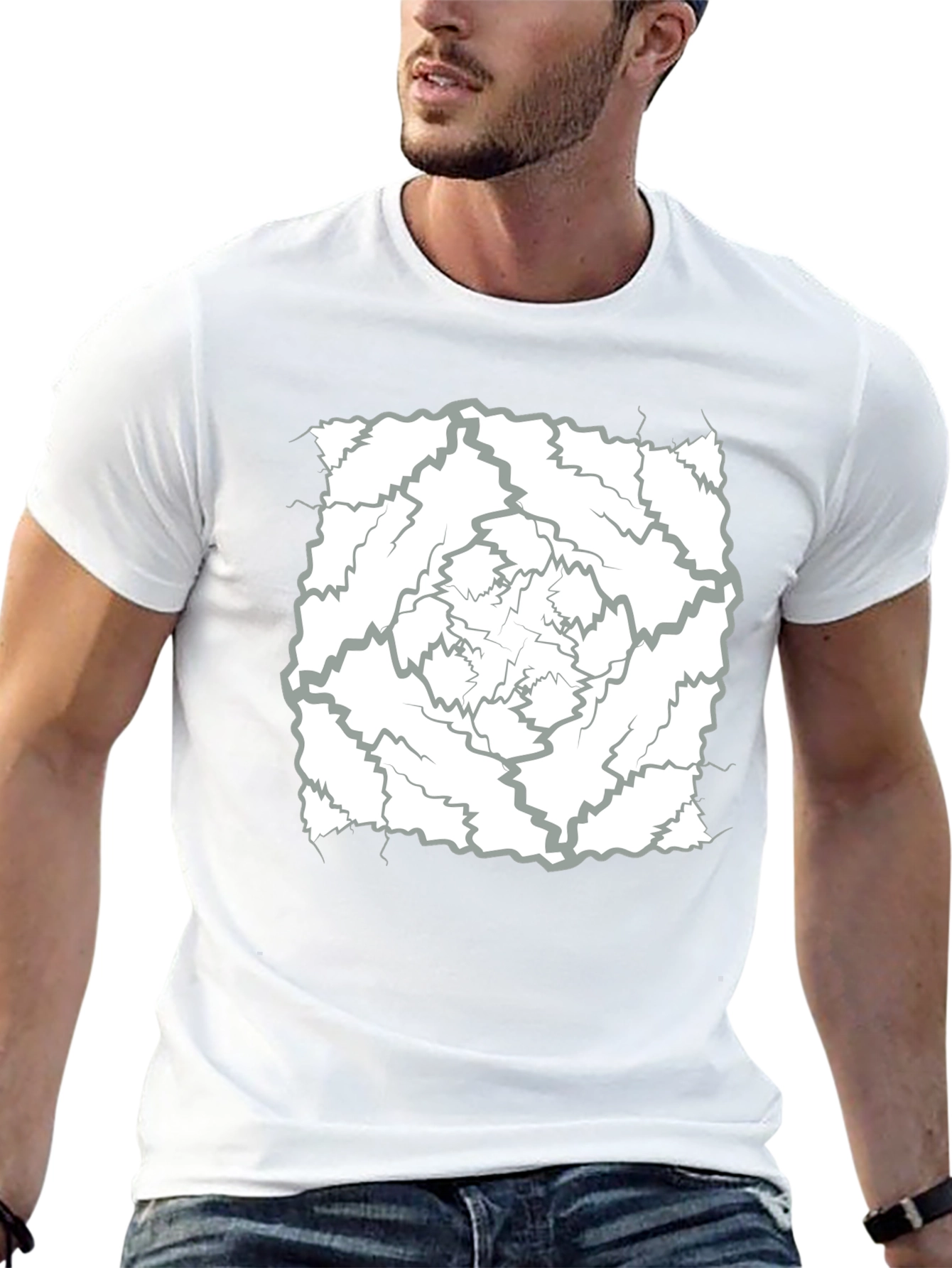 Camiseta Negra con Diseño Abstracto de Rayos