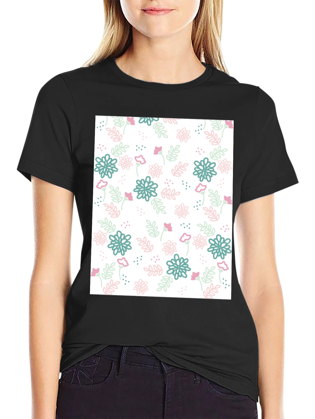 Camiseta Negra Estampado Floral