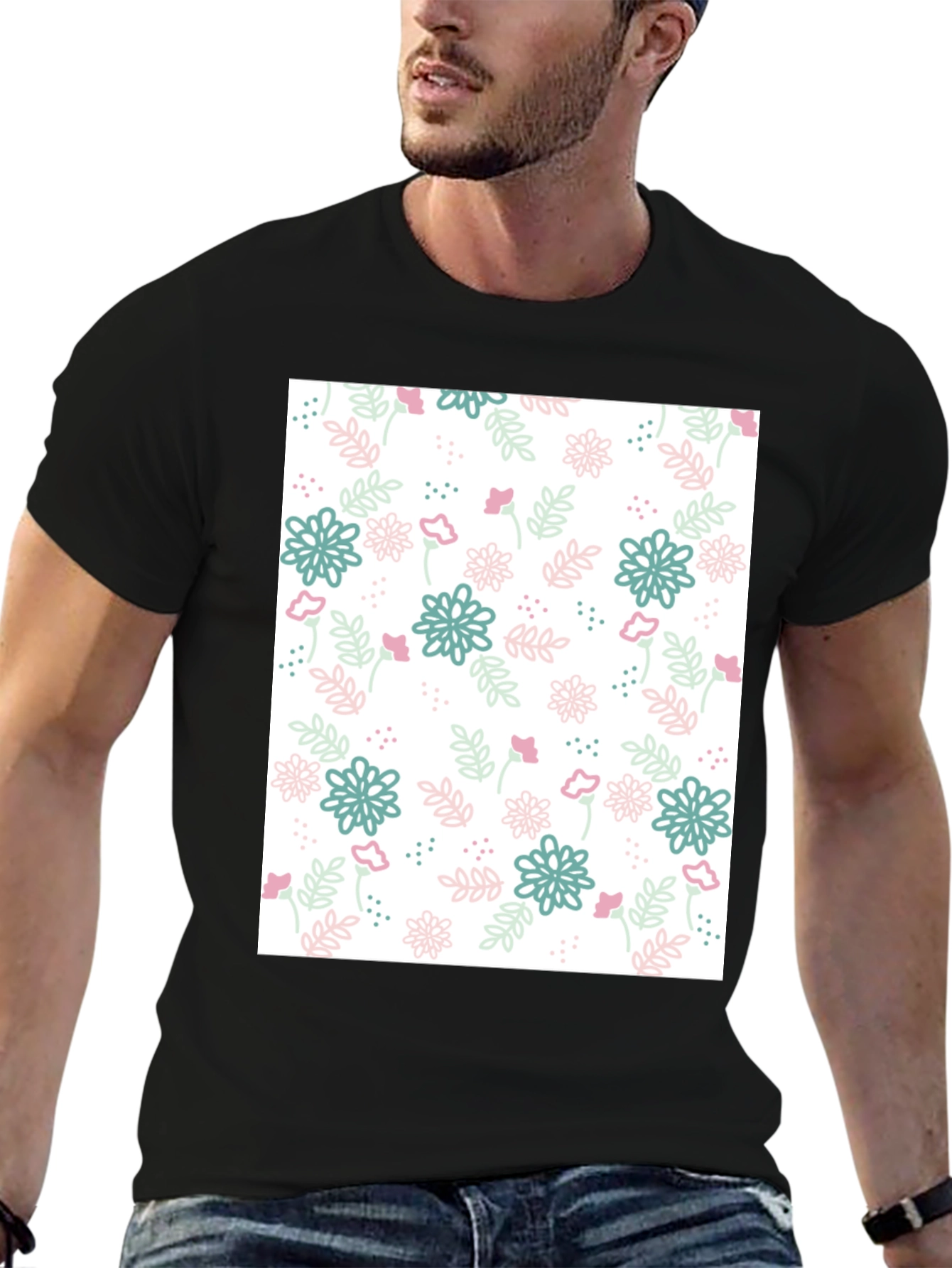 Camiseta Negra Estampado Floral