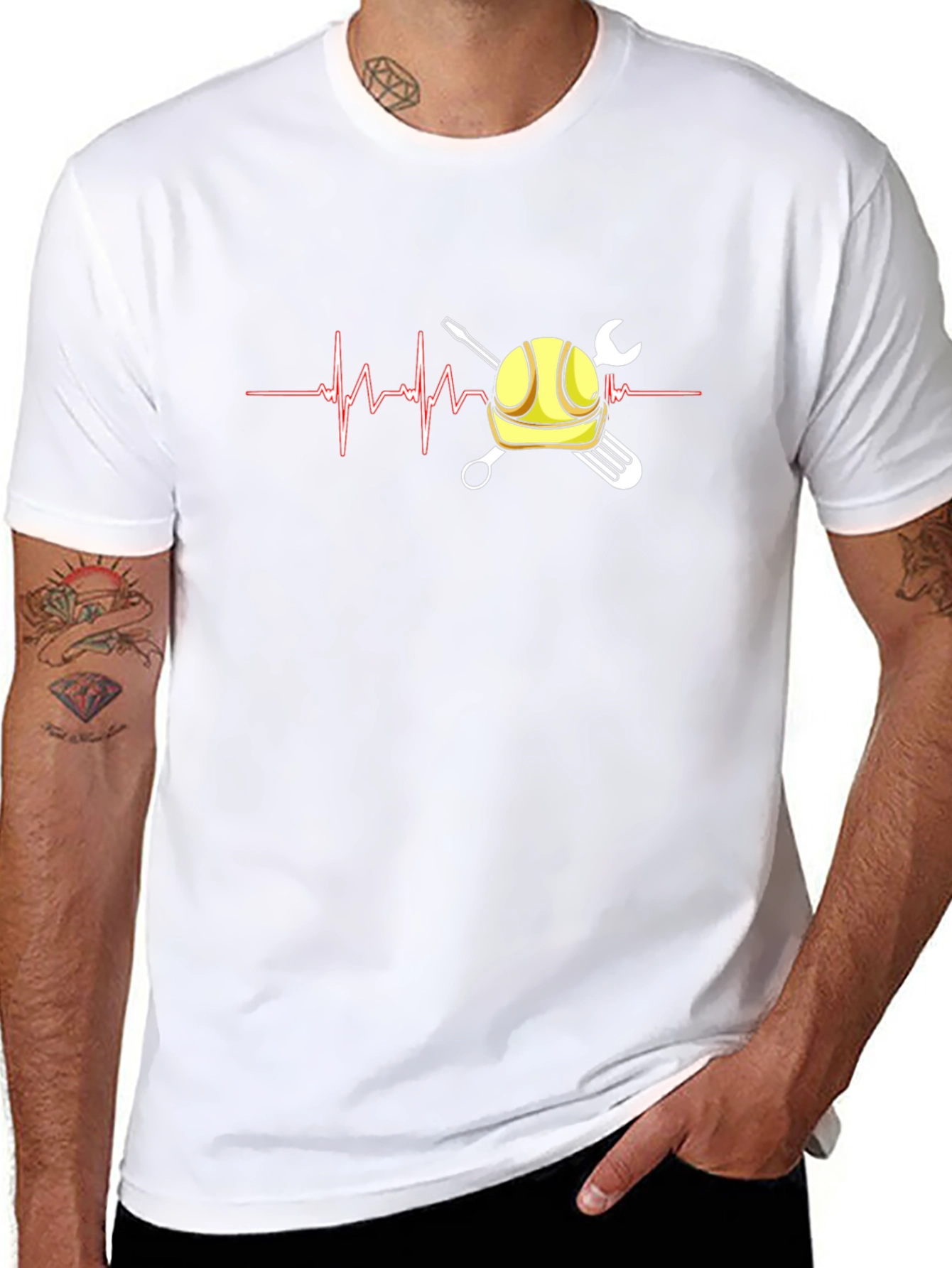 Camiseta Negra con Diseño de Latido de Ingeniero