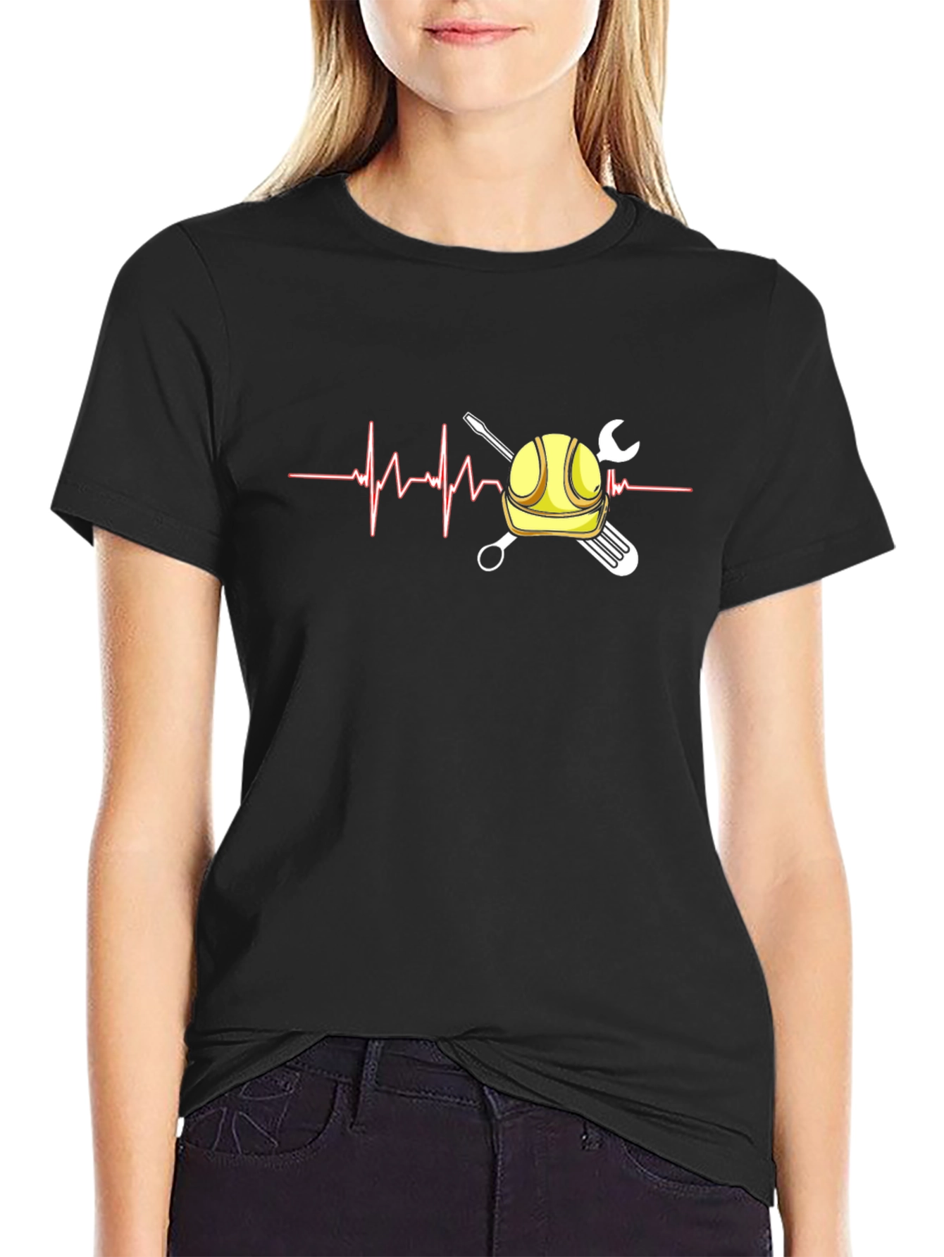 Camiseta Negra con Diseño de Latido de Ingeniero