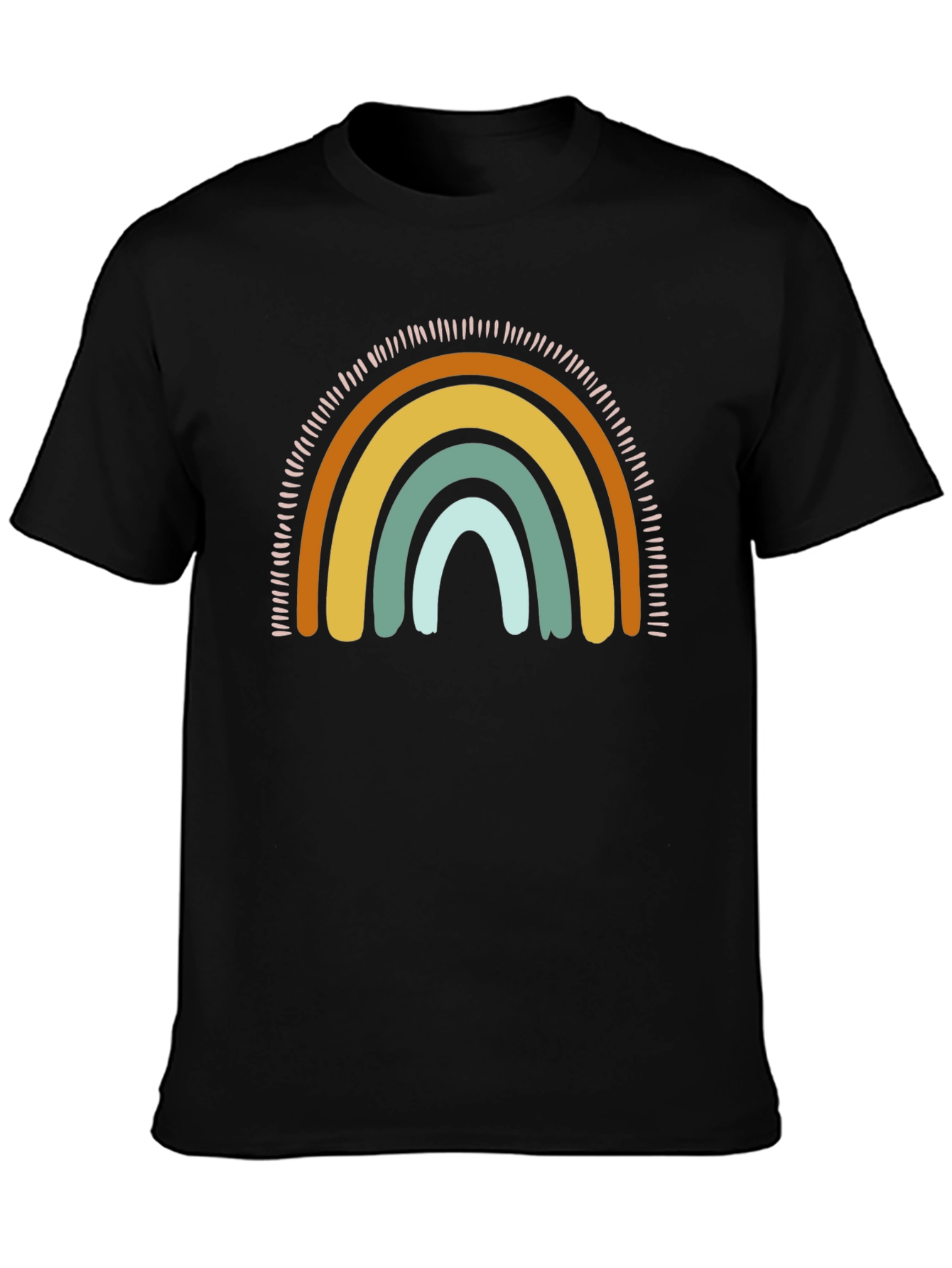 Camiseta Negra con Diseño de Arcoíris Boho