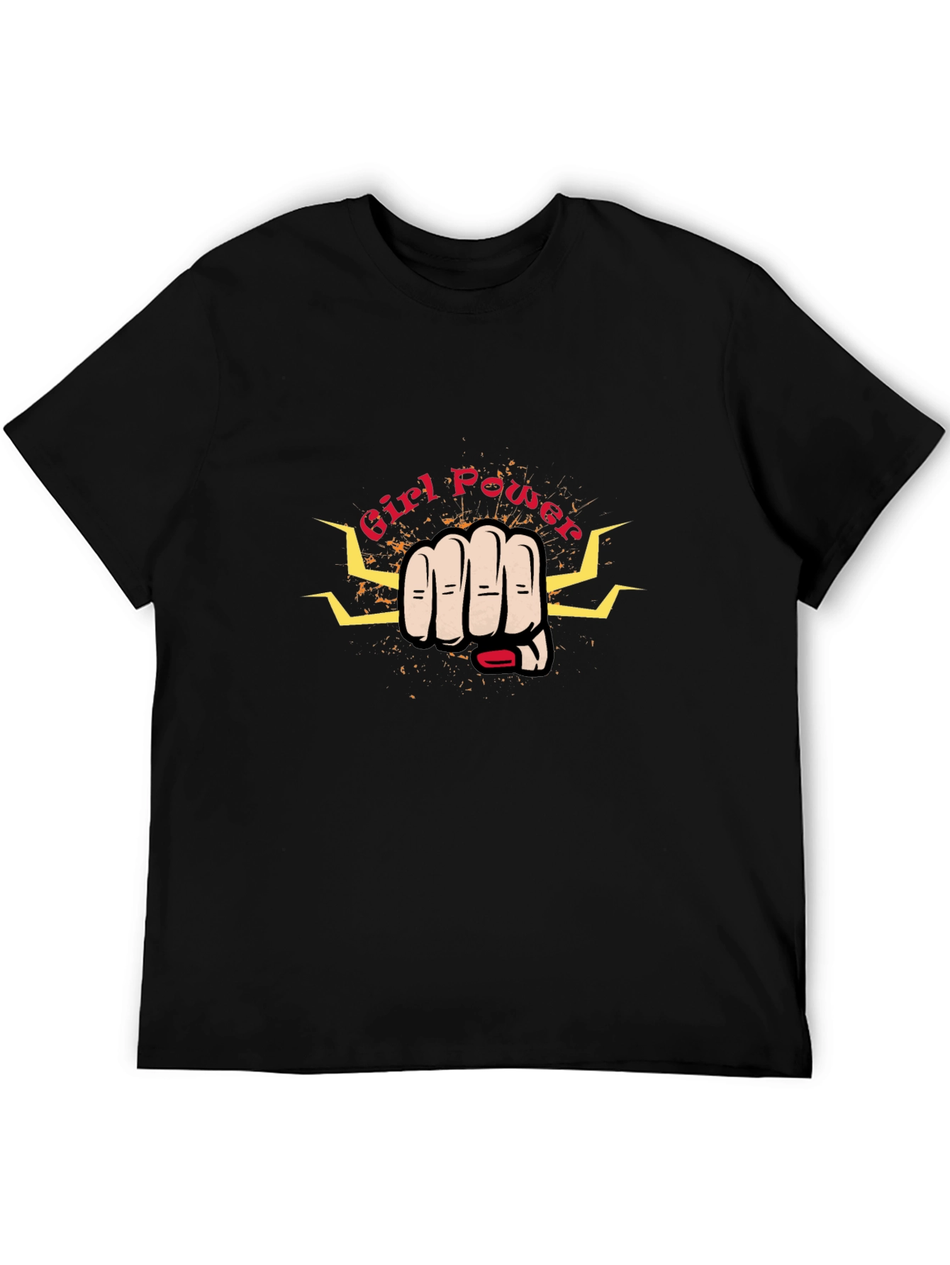 Camiseta Negra Girl Power con Puño y Rayos