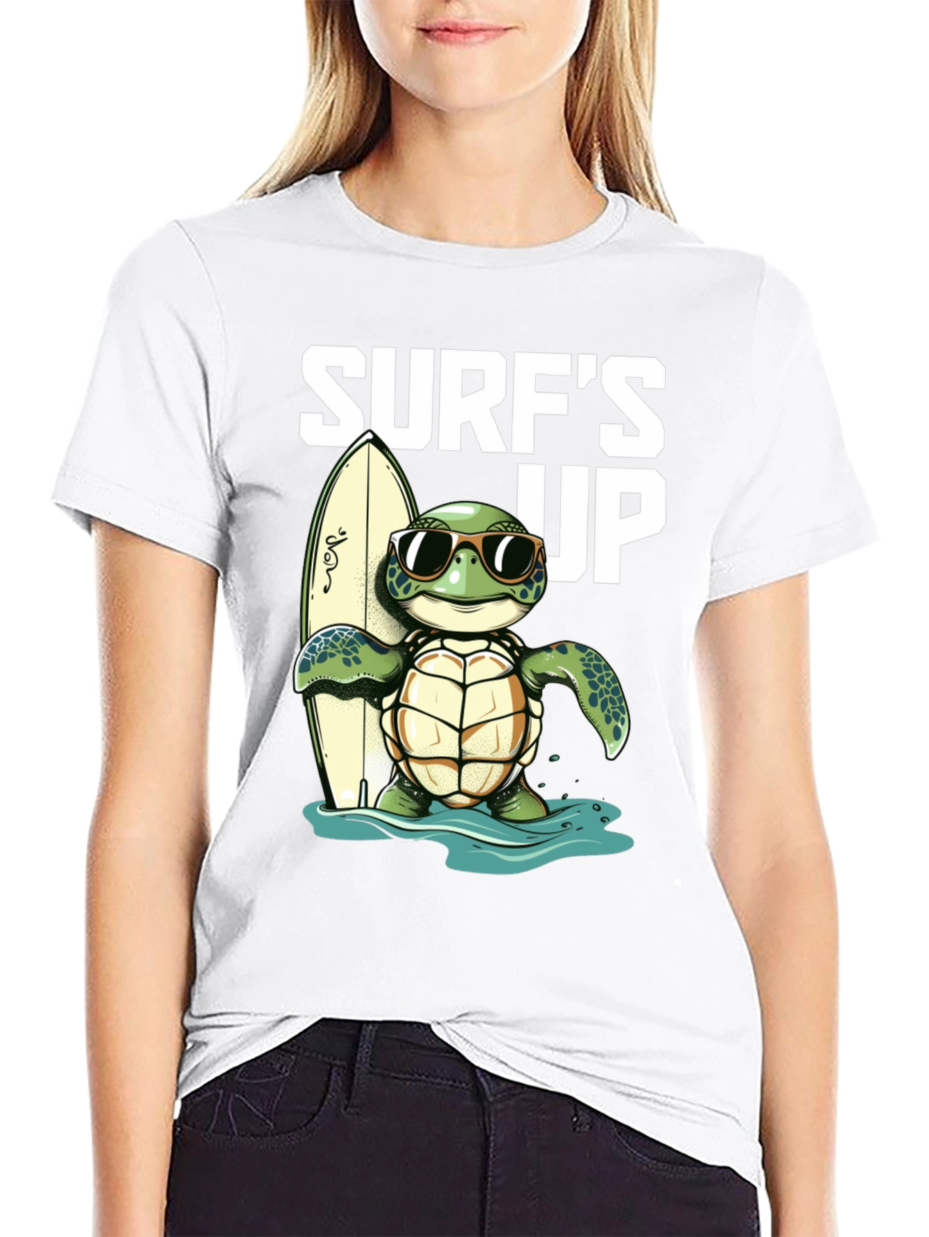 Camiseta Negra con Tortuga Surfista