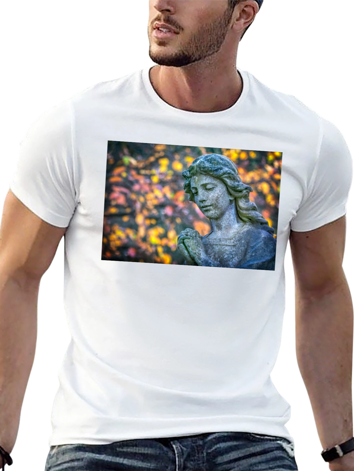 Camiseta Negra con Estatua de Ángel Praying