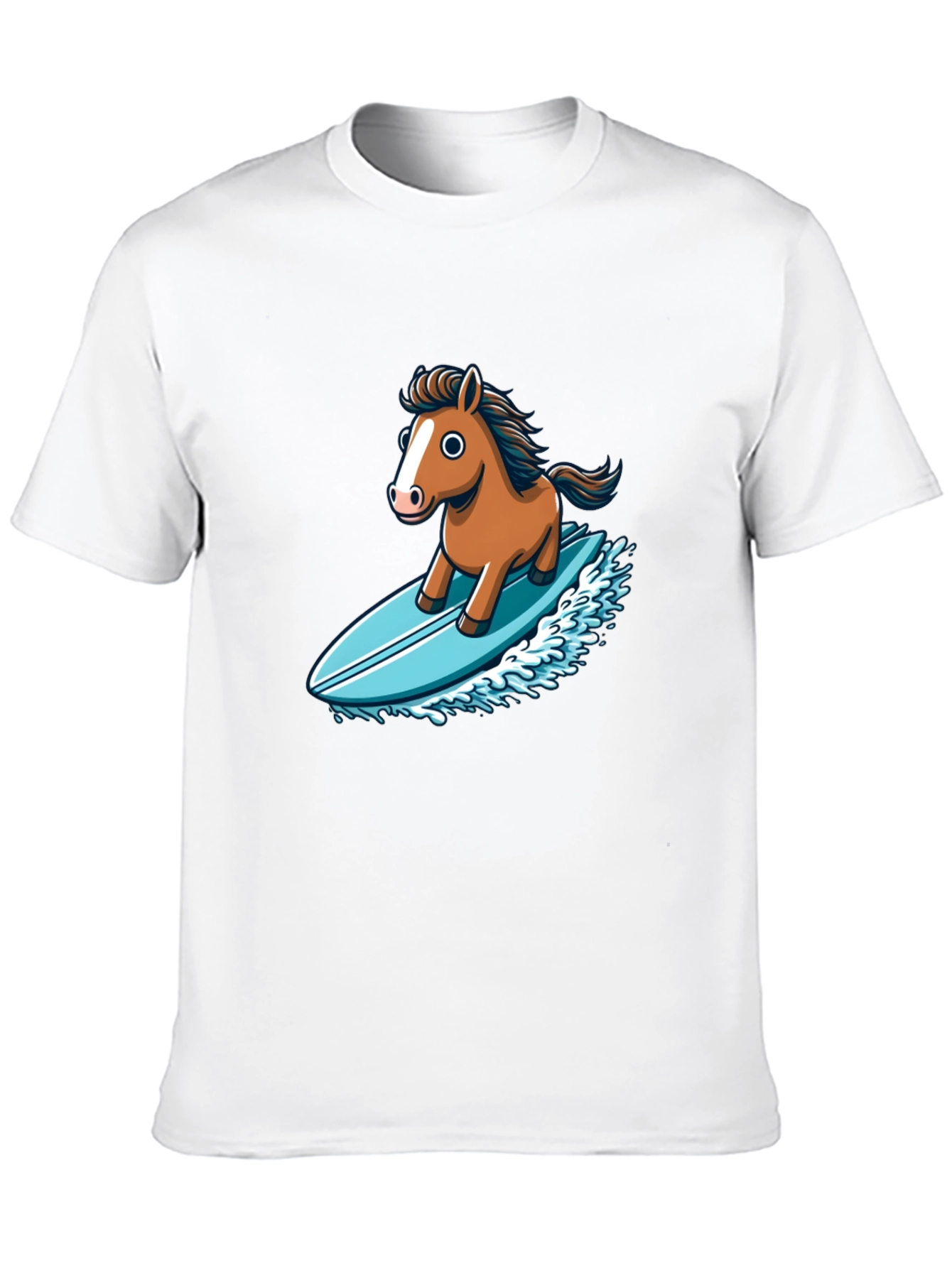 Camiseta Negra con Diseño Divertido de Caballo Surfista