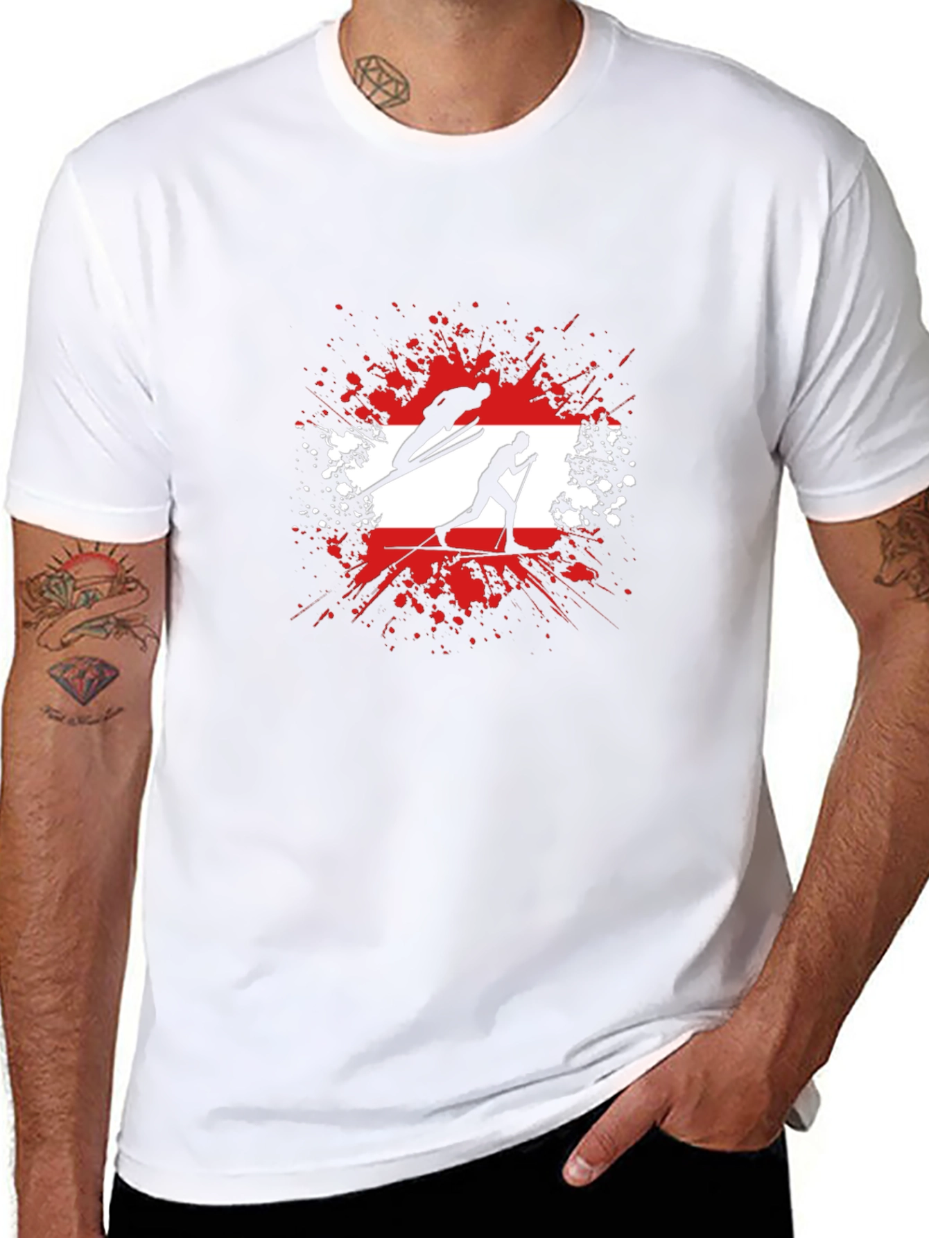 Camiseta Negra con Diseño de Esquí Austriaco