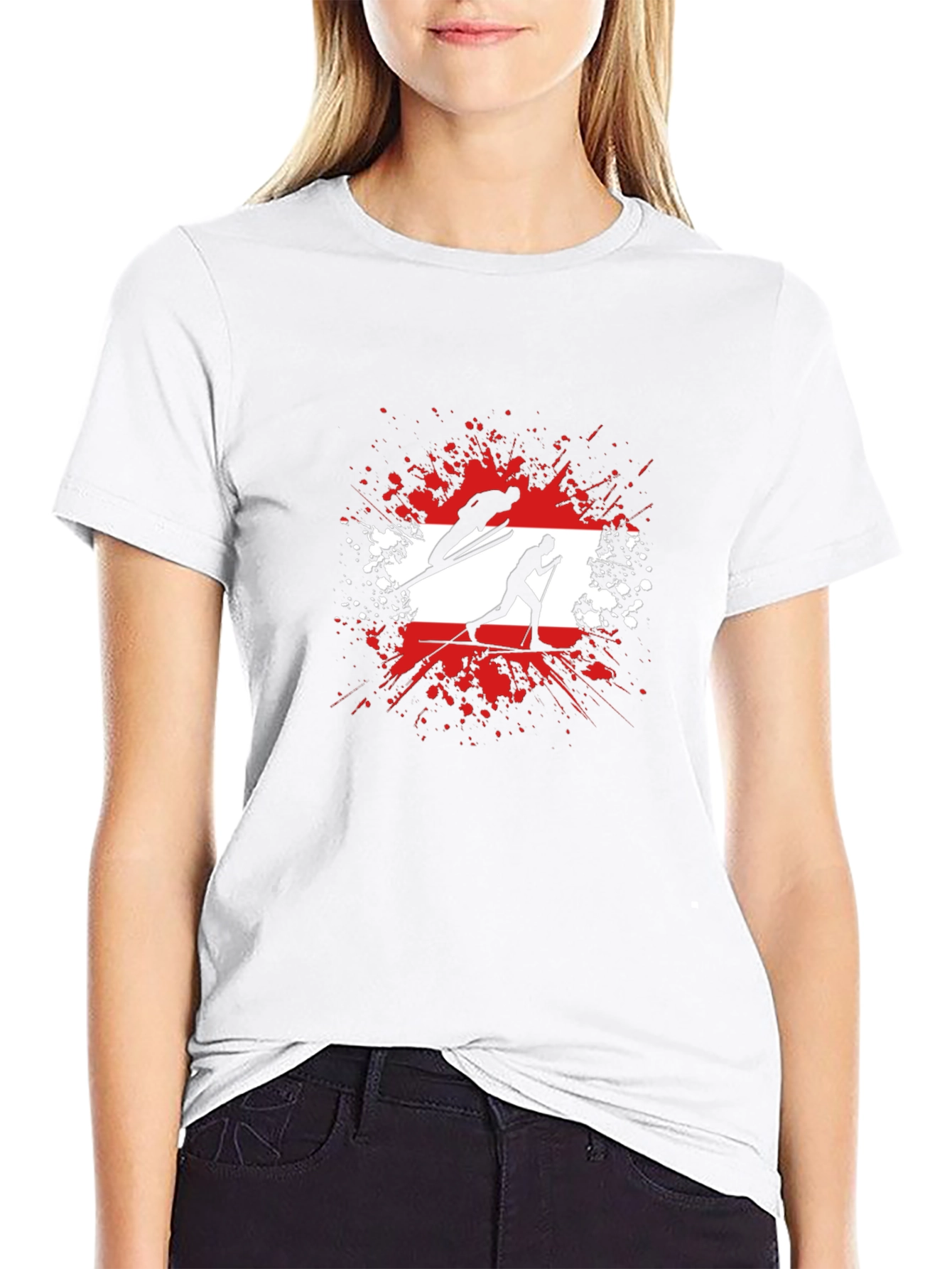 Camiseta Negra con Diseño de Esquí Austriaco