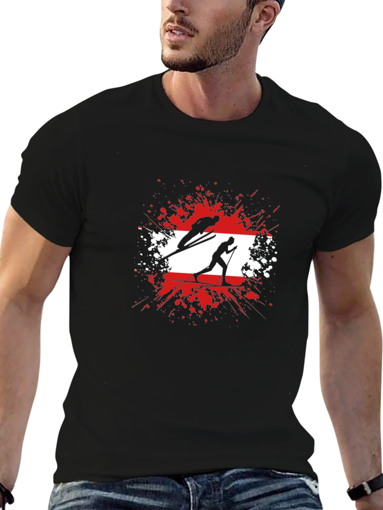 Camiseta Negra con Diseño de Esquí Austriaco