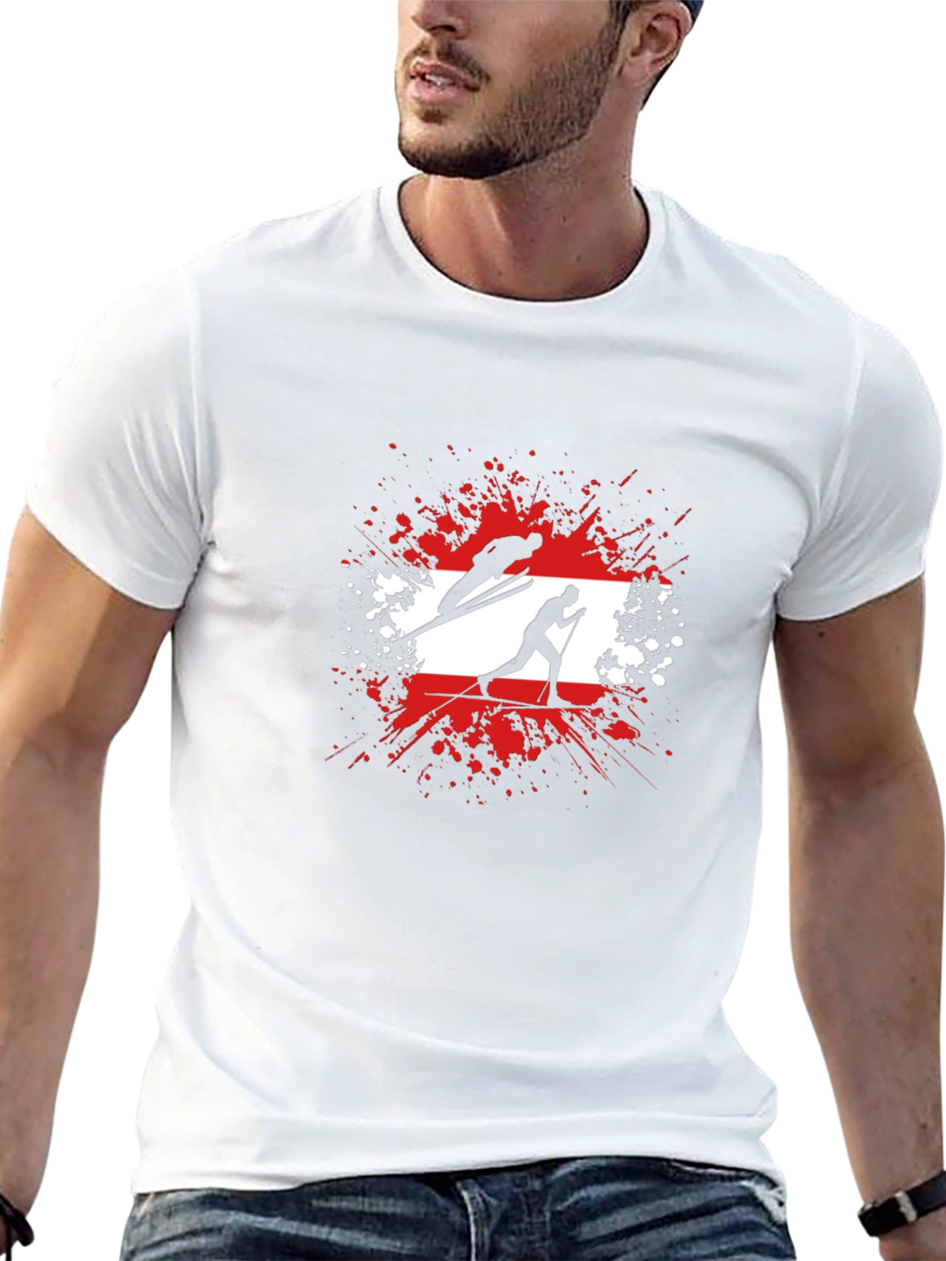 Camiseta Negra con Diseño de Esquí Austriaco