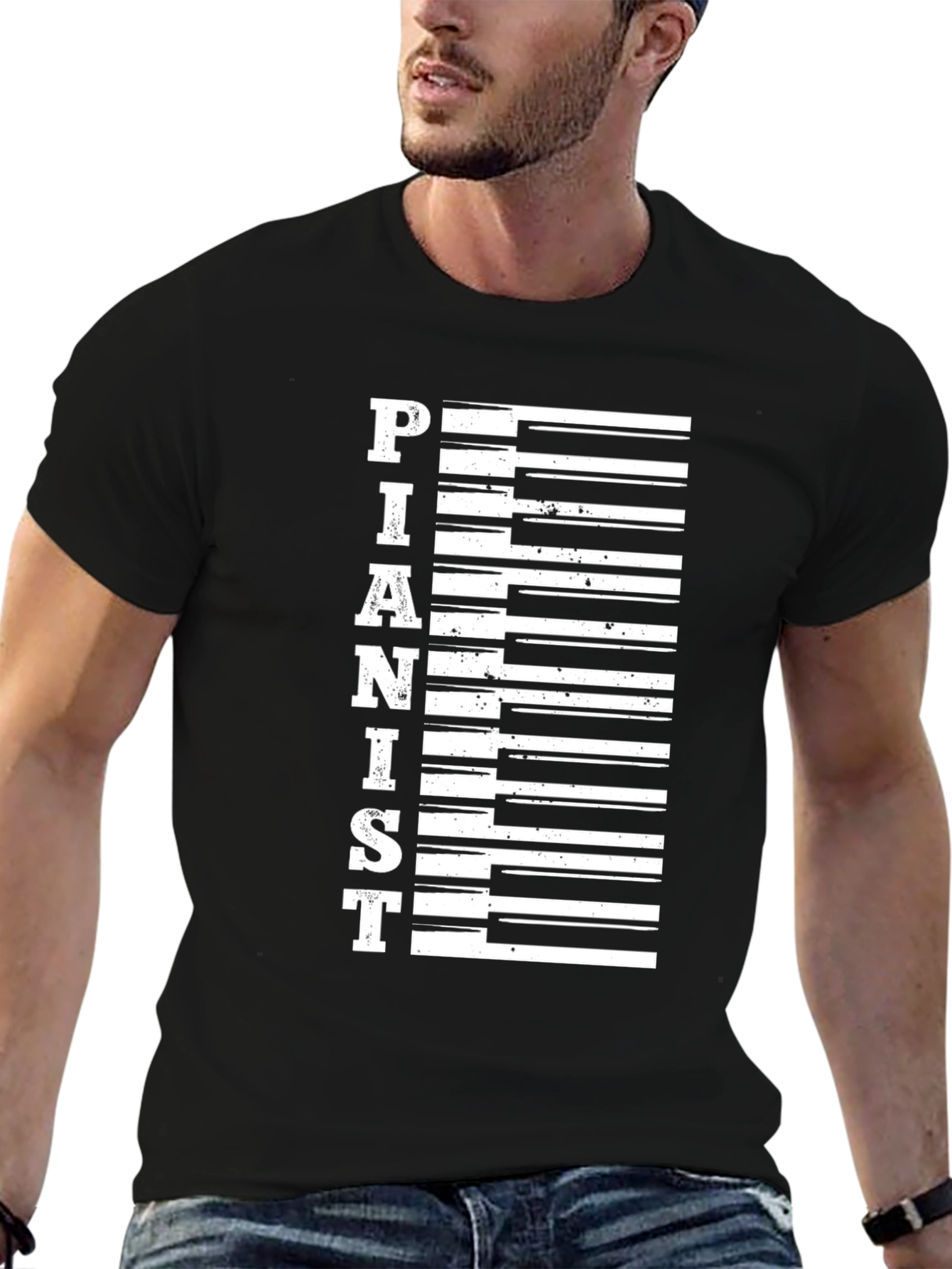 Camiseta Negra Pianista Diseño Teclas de Piano