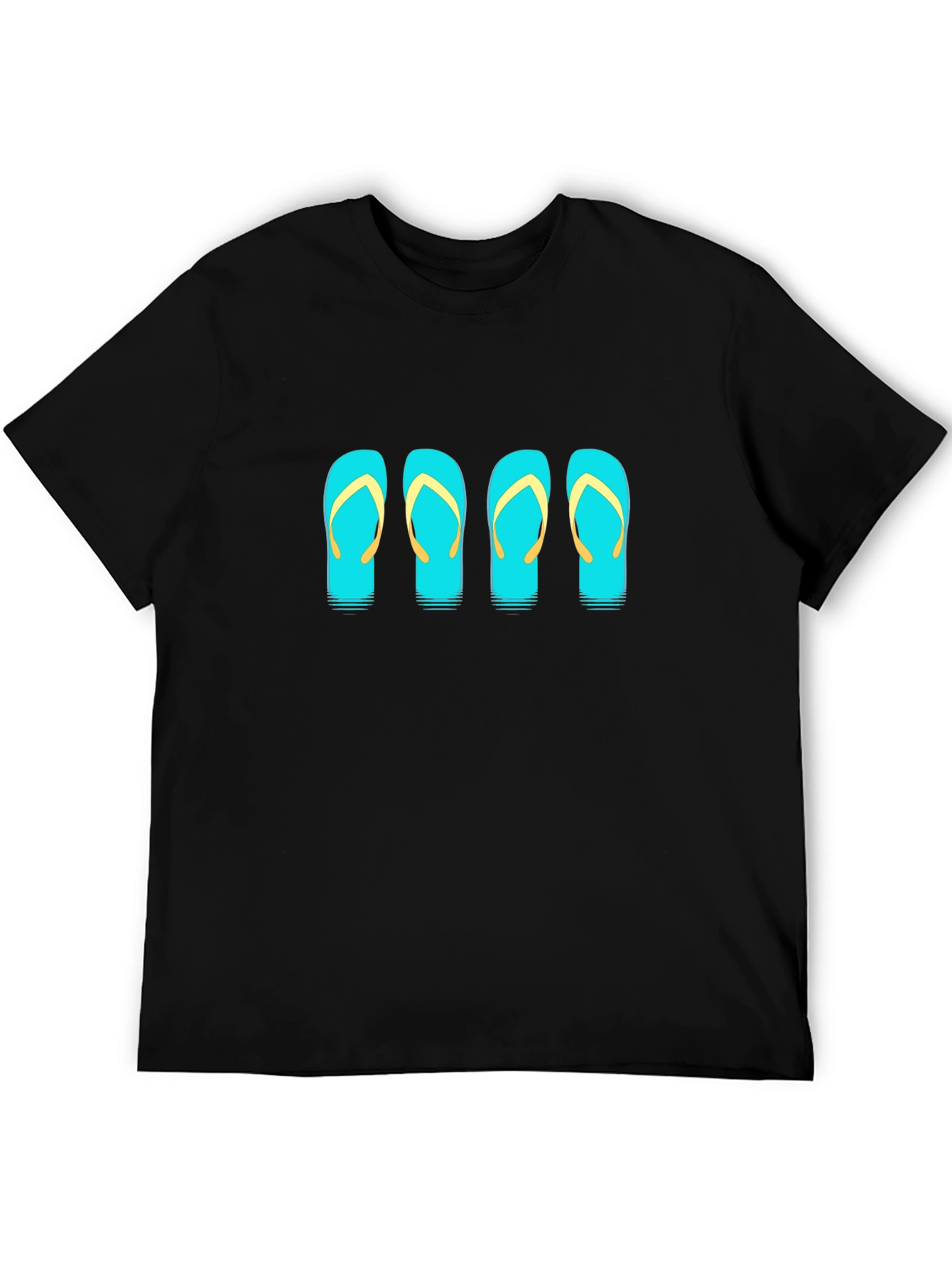 Camiseta Negra con Diseño de Chanclas Turquesa