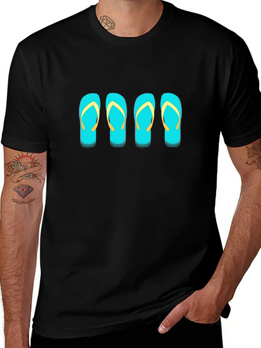 Camiseta Negra con Diseño de Chanclas Turquesa