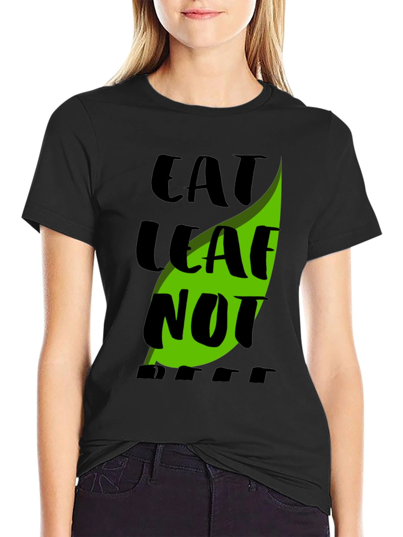 Camiseta Negra Eat Leaf Not Beef
