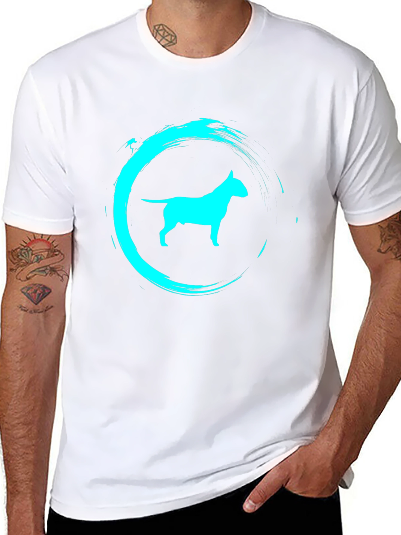 Camiseta Negra con Diseño de Bull Terrier Turquesa