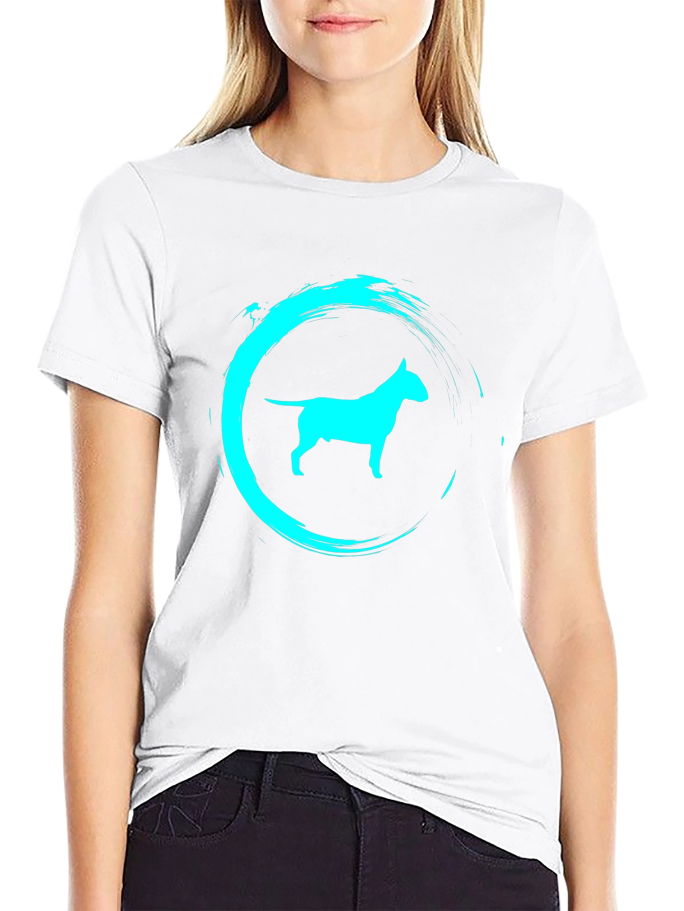 Camiseta Negra con Diseño de Bull Terrier Turquesa