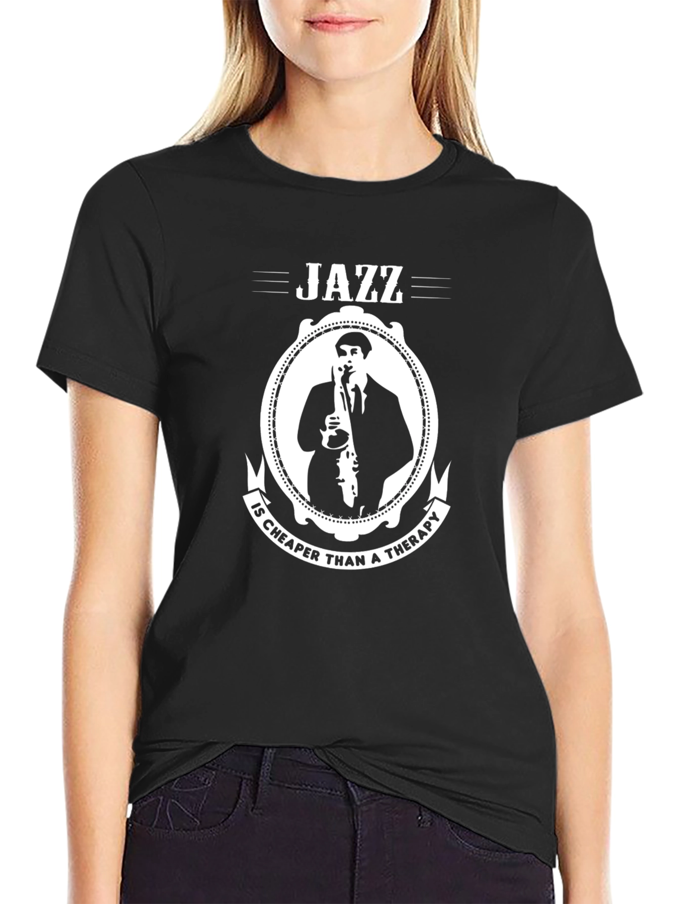 Camiseta Negra Jazz: Más Barata que la Terapia
