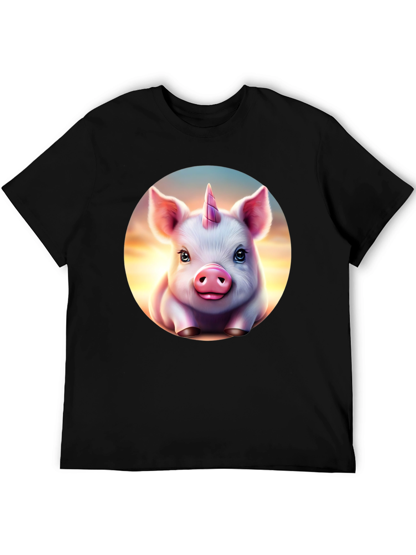 Camiseta Negra con Cerdo Unicornio Animado