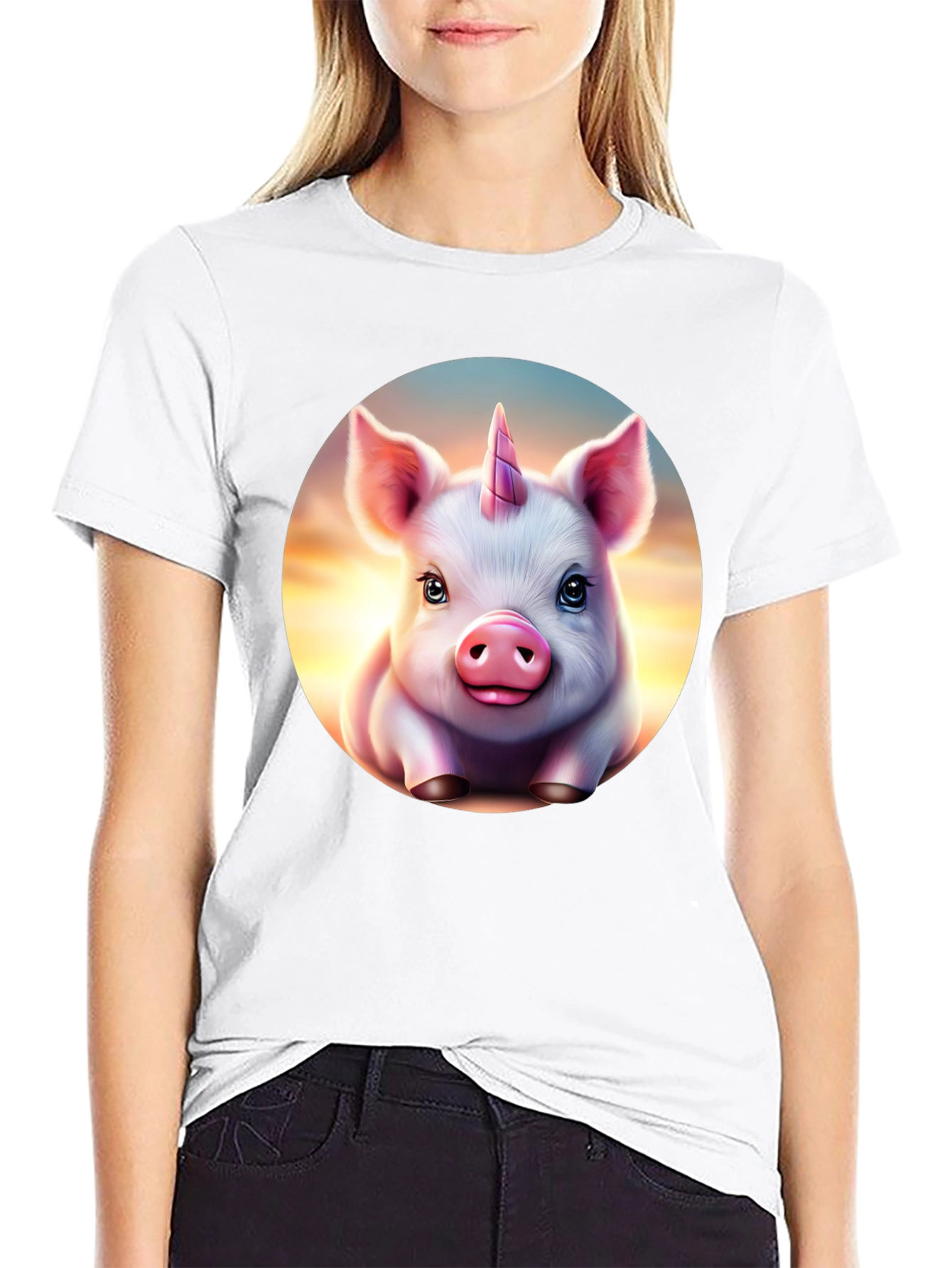 Camiseta Negra con Cerdo Unicornio Animado