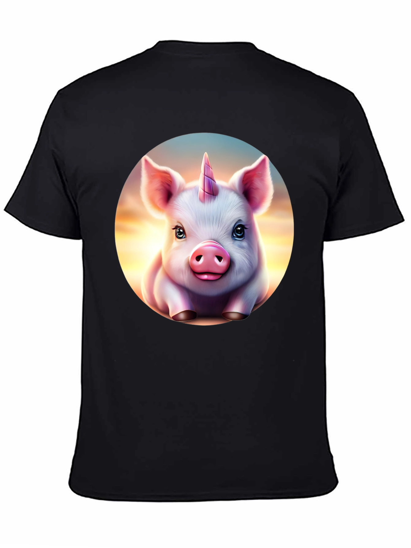 Camiseta Negra con Cerdo Unicornio Animado