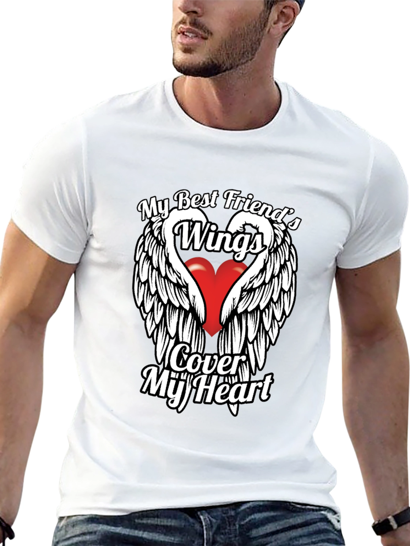 Camiseta Negra: Alas de Amistad y Protección