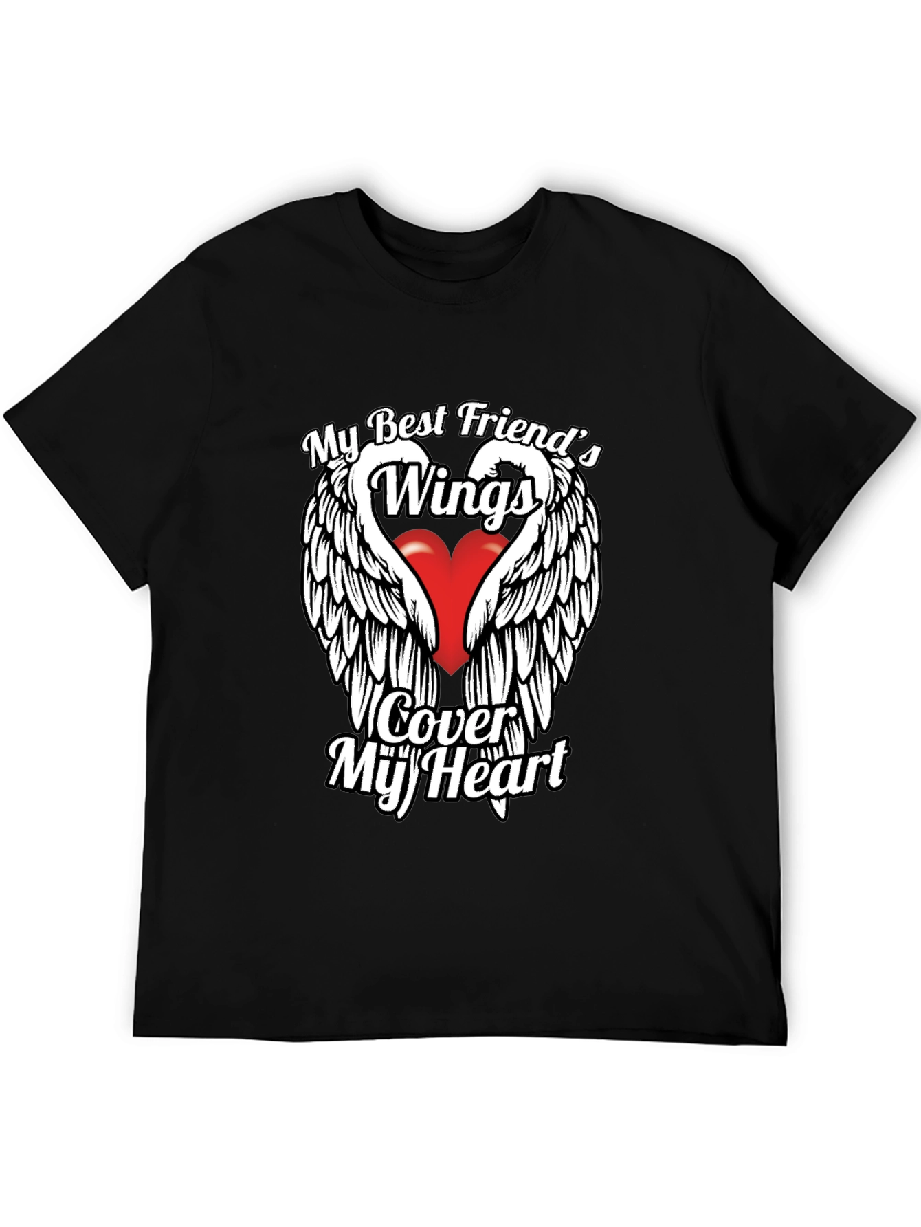 Camiseta Negra: Alas de Amistad y Protección