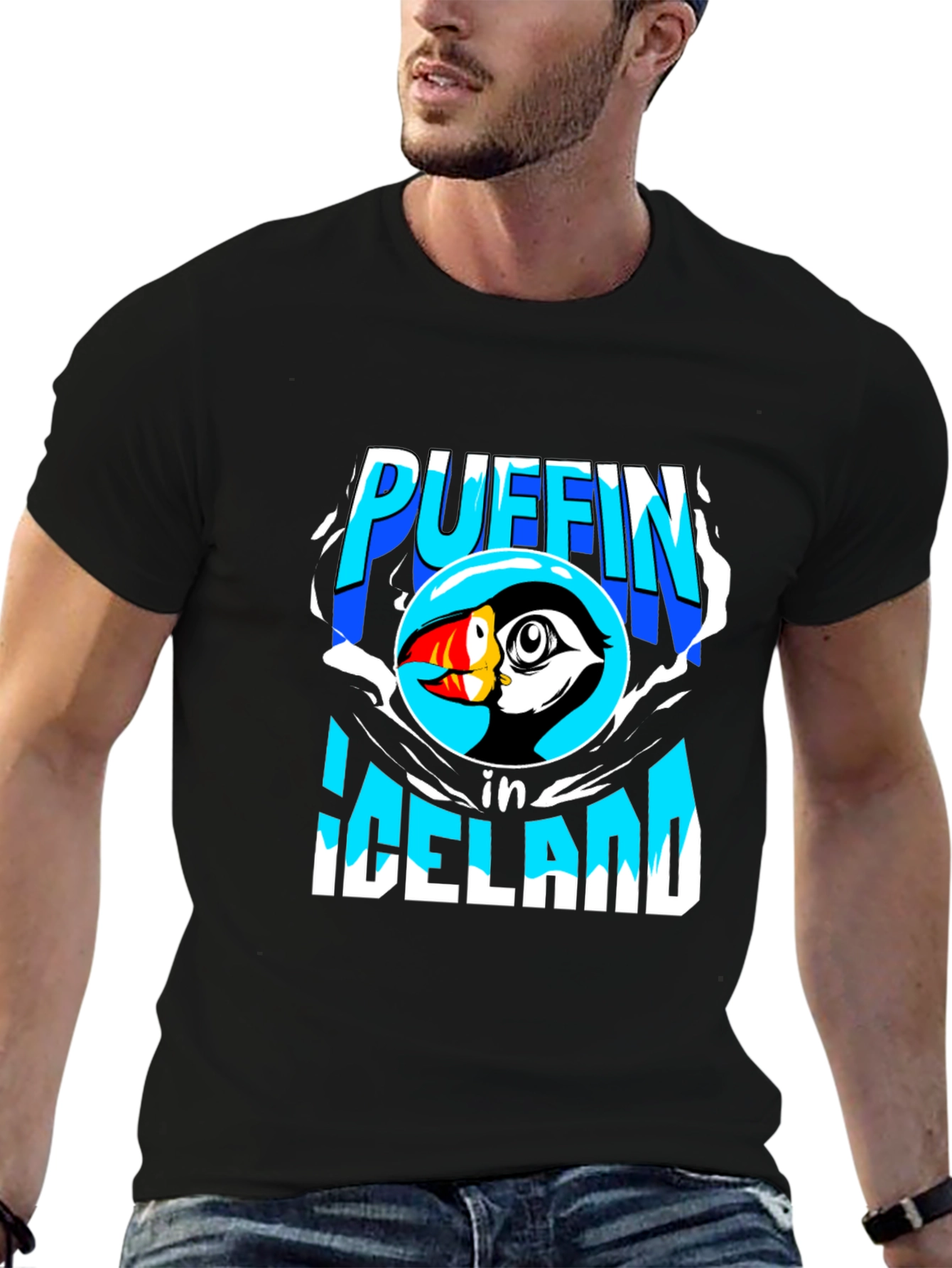 Camiseta Negra Puffin in Iceland