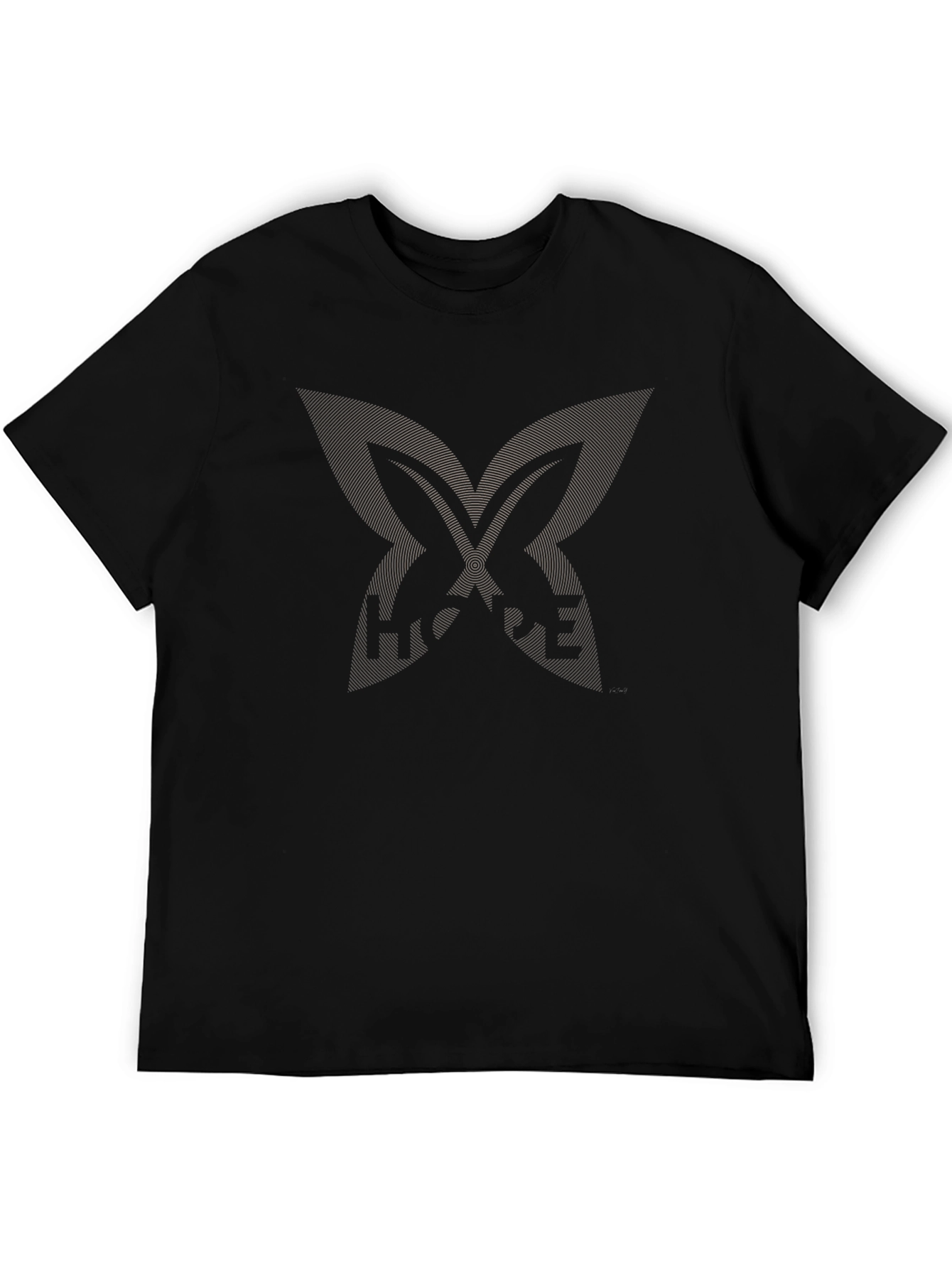 Camiseta Negra con Diseño Abstracto de Mariposa