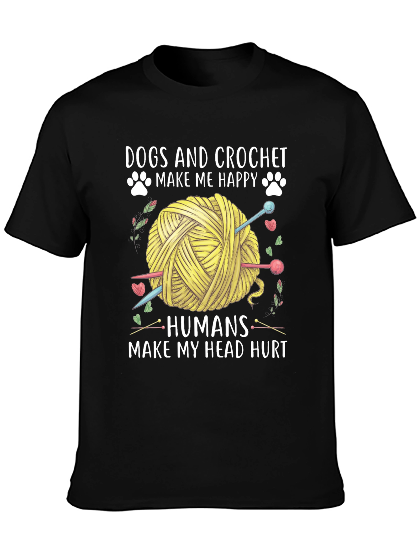 Camiseta Negra: Perros y Crochet Felicidad