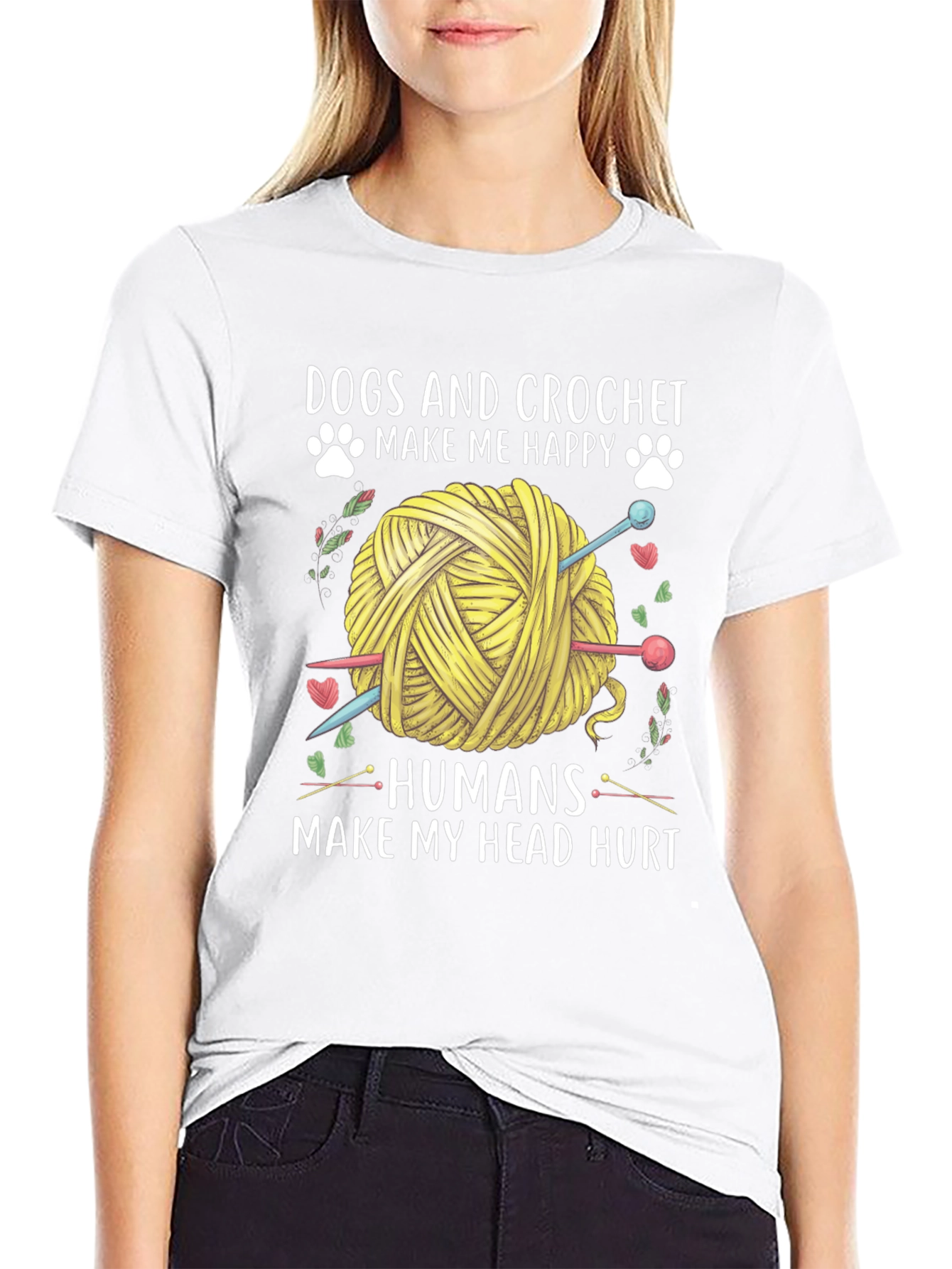 Camiseta Negra: Perros y Crochet Felicidad