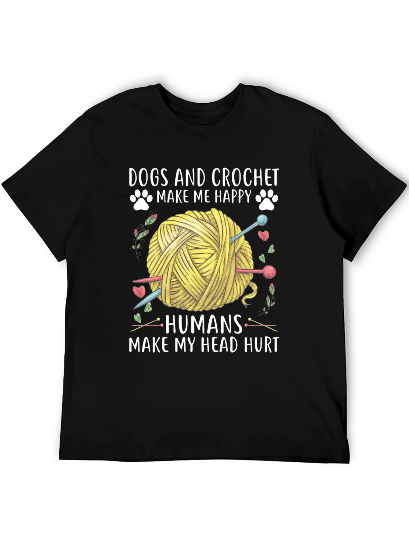 Camiseta Negra: Perros y Crochet Felicidad