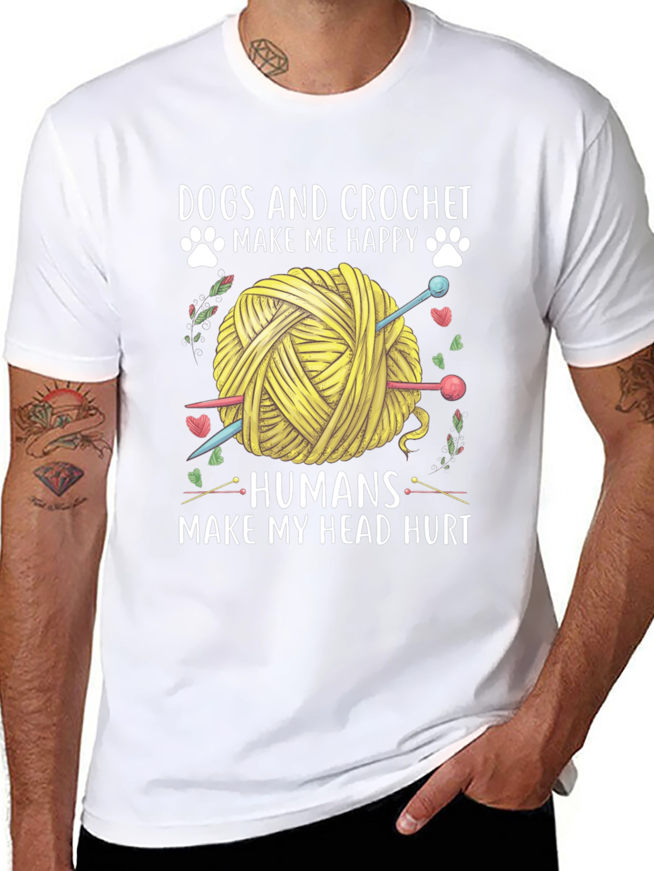 Camiseta Negra: Perros y Crochet Felicidad