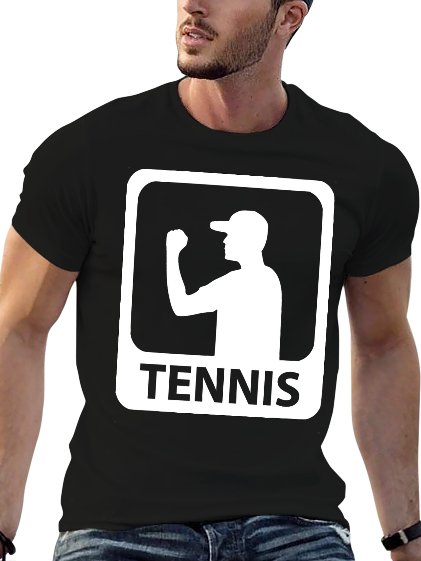 Camiseta Negra Diseño Tenis para Hombre