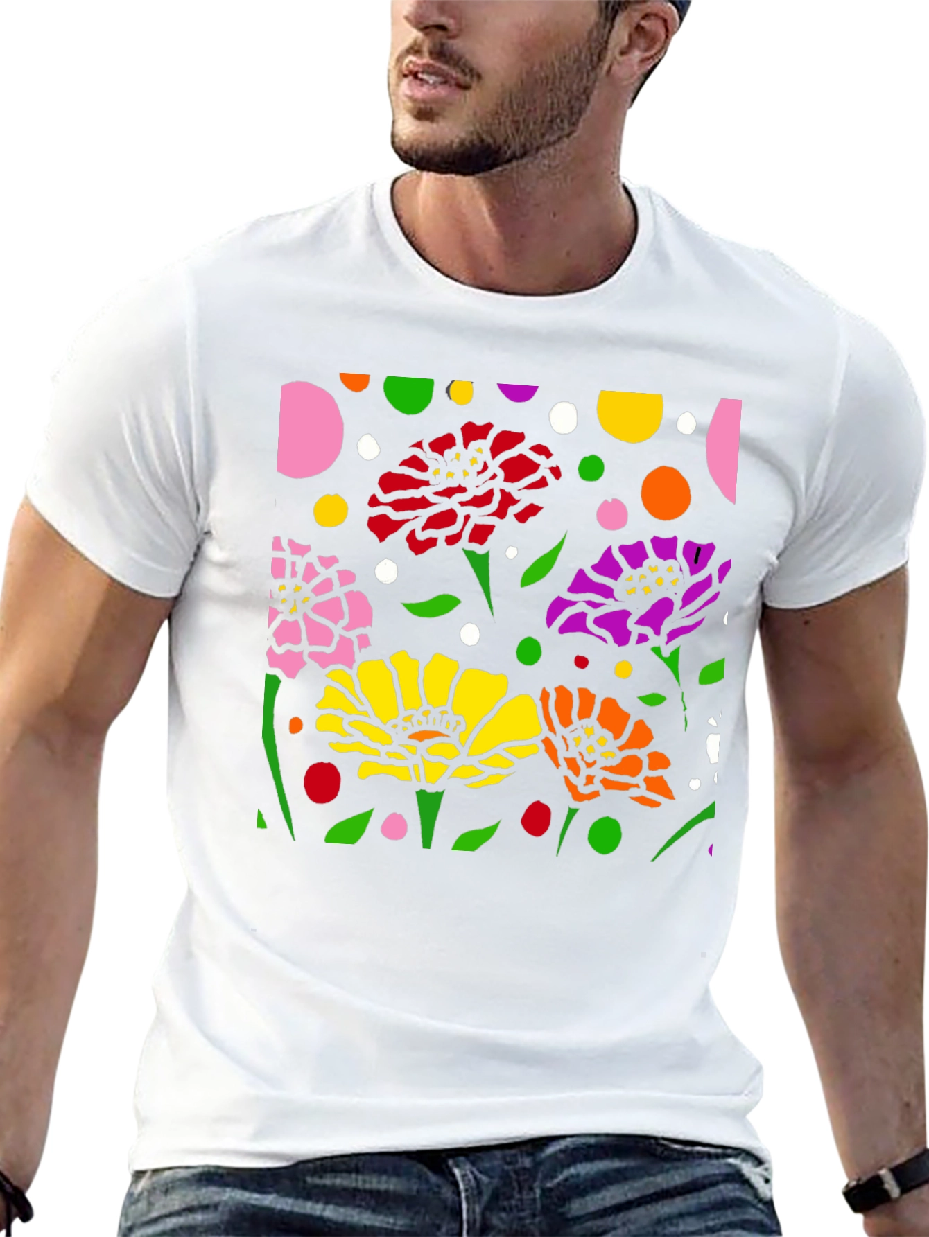 Camiseta Negra con Diseño Floral Abstracto