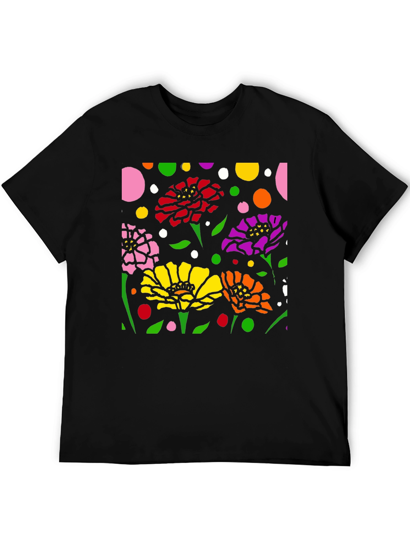 Camiseta Negra con Diseño Floral Abstracto