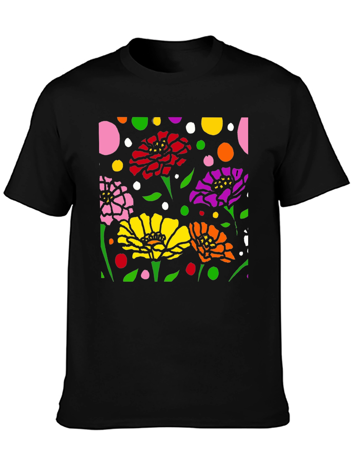 Camiseta Negra con Diseño Floral Abstracto