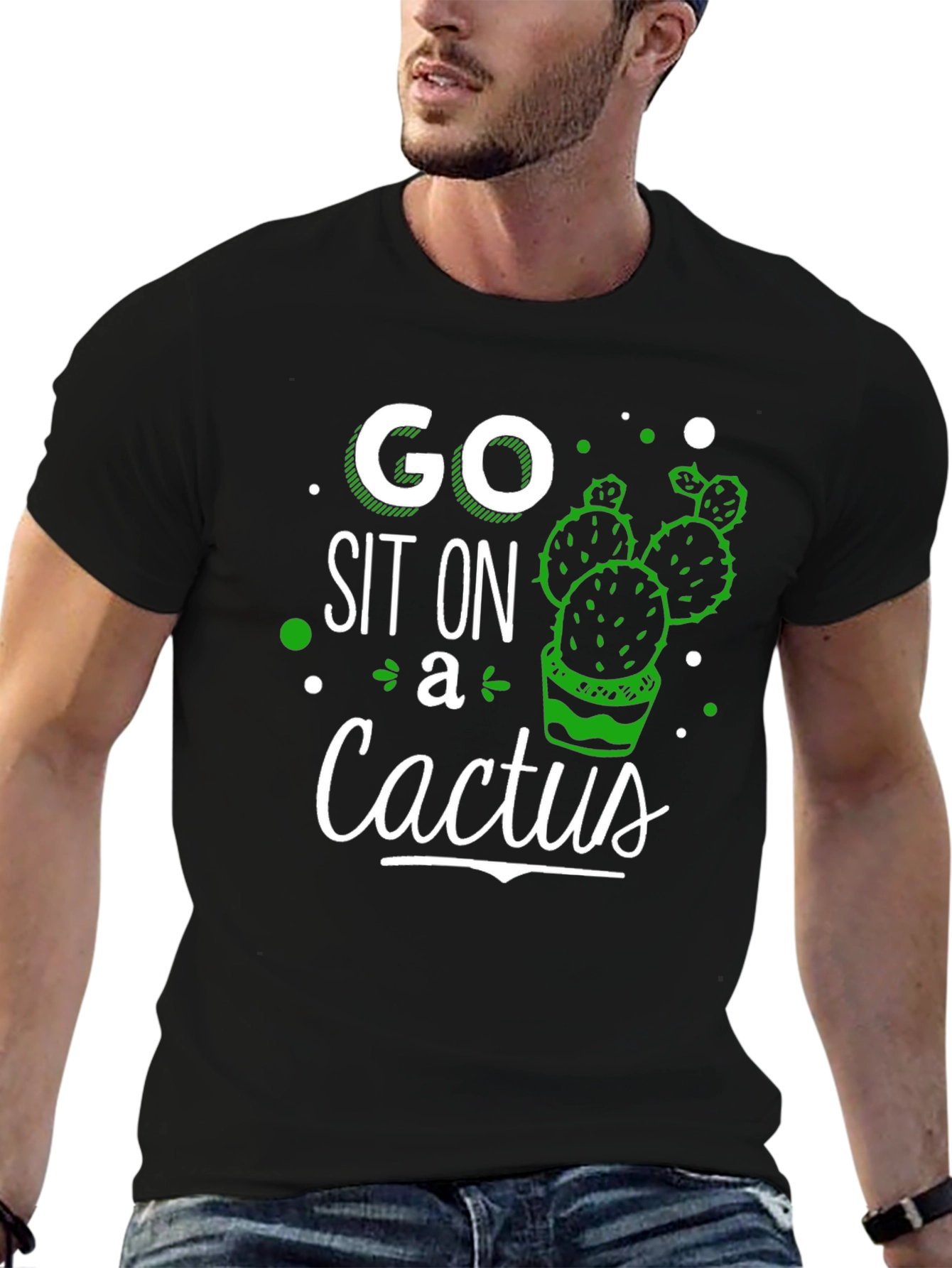 Camiseta Negra con Diseño Gráfico de Cactus