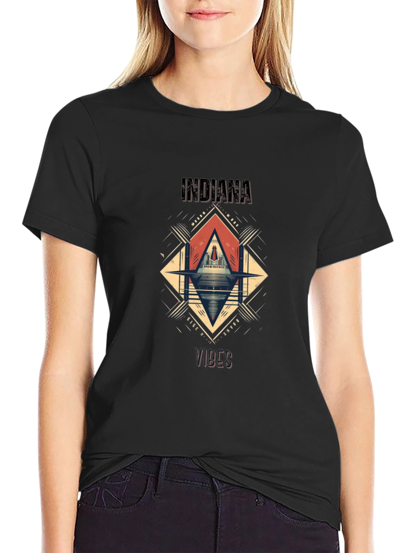 Camiseta Indiana Vibes Hombre Negra Diseño Gráfico