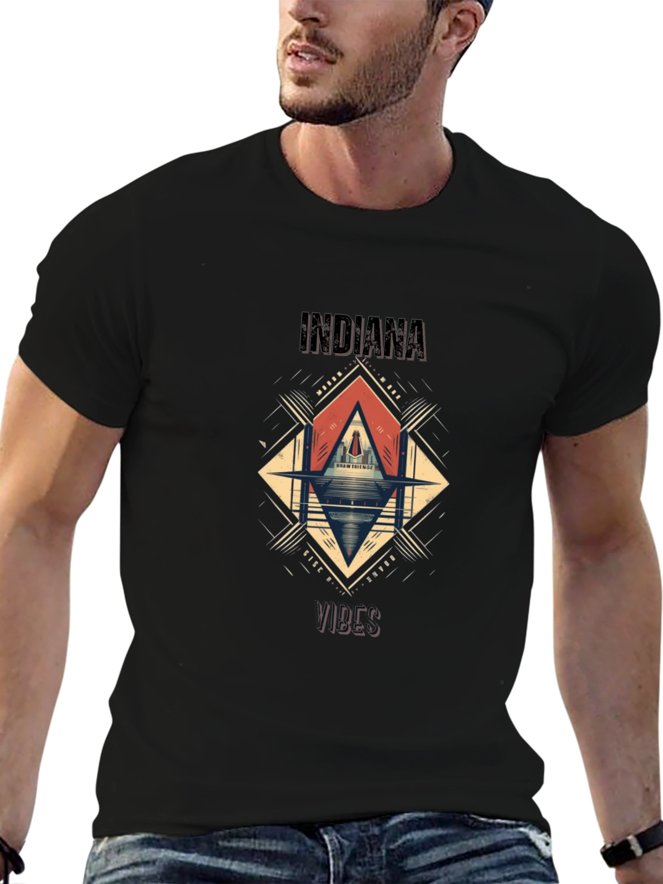 Camiseta Indiana Vibes Hombre Negra Diseño Gráfico