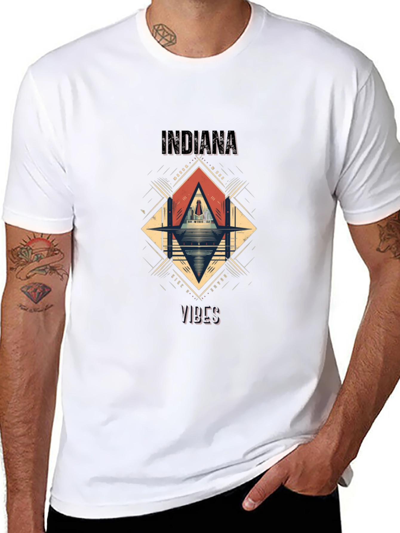 Camiseta Indiana Vibes Hombre Negra Diseño Gráfico