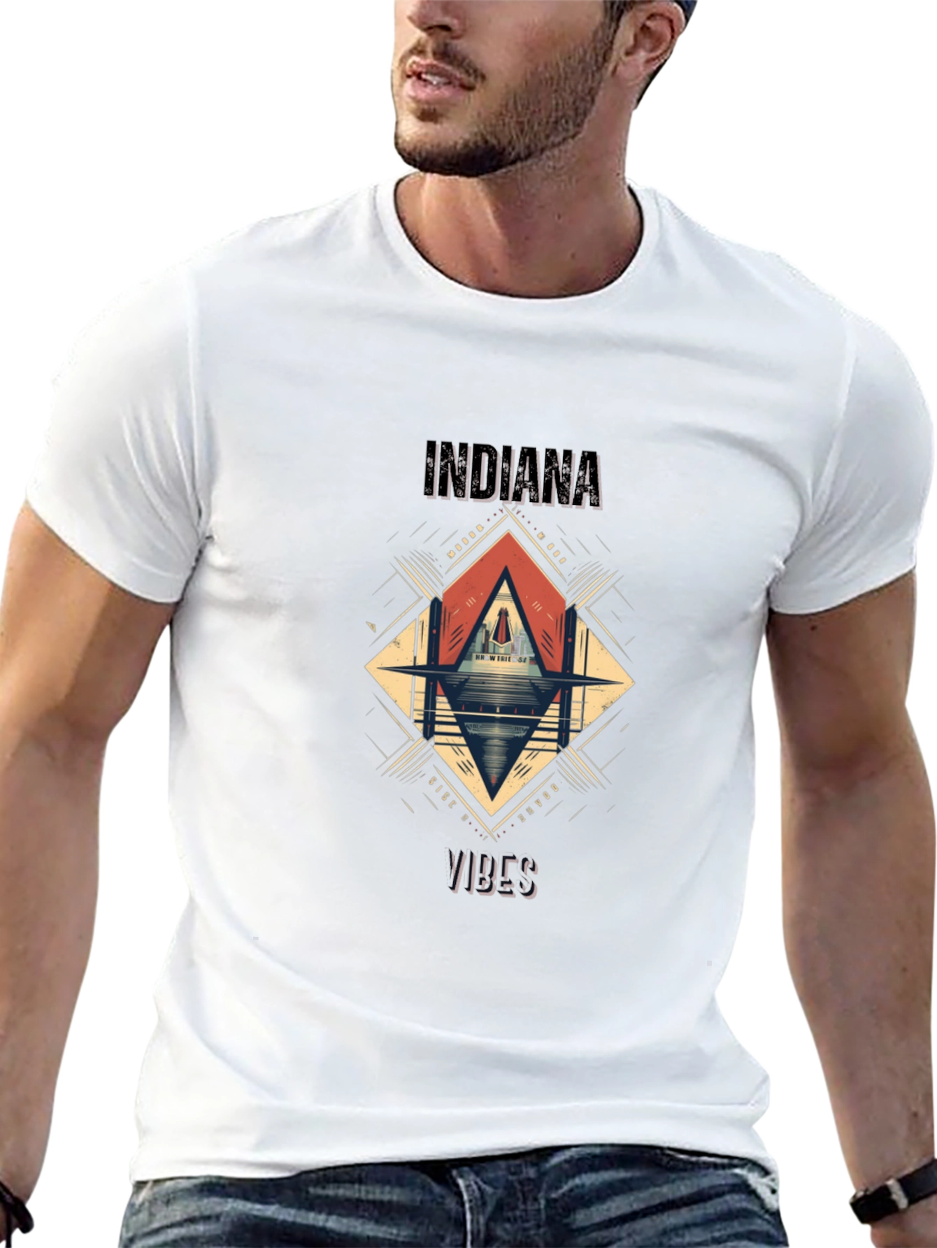 Camiseta Indiana Vibes Hombre Negra Diseño Gráfico