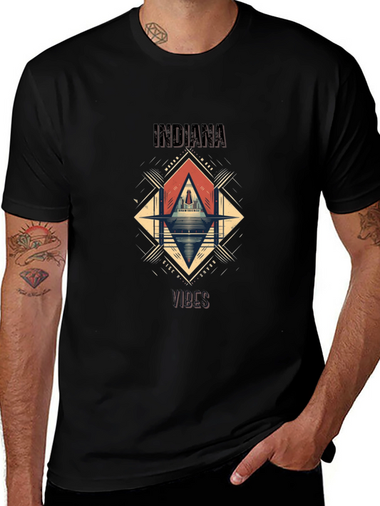 Camiseta Indiana Vibes Hombre Negra Diseño Gráfico