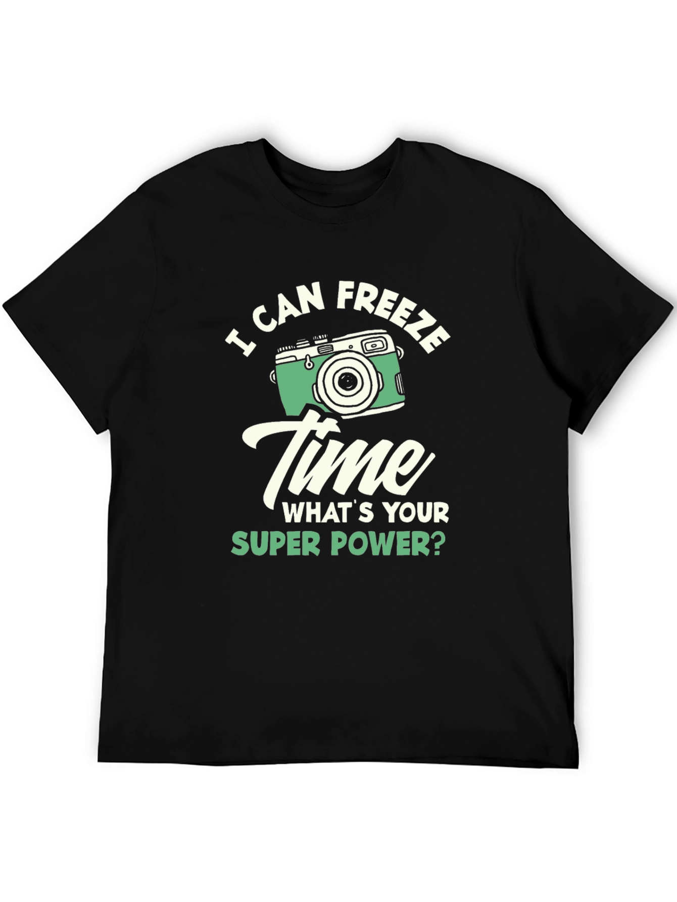 Camiseta Negra Super Poderes con Diseño de Cámara