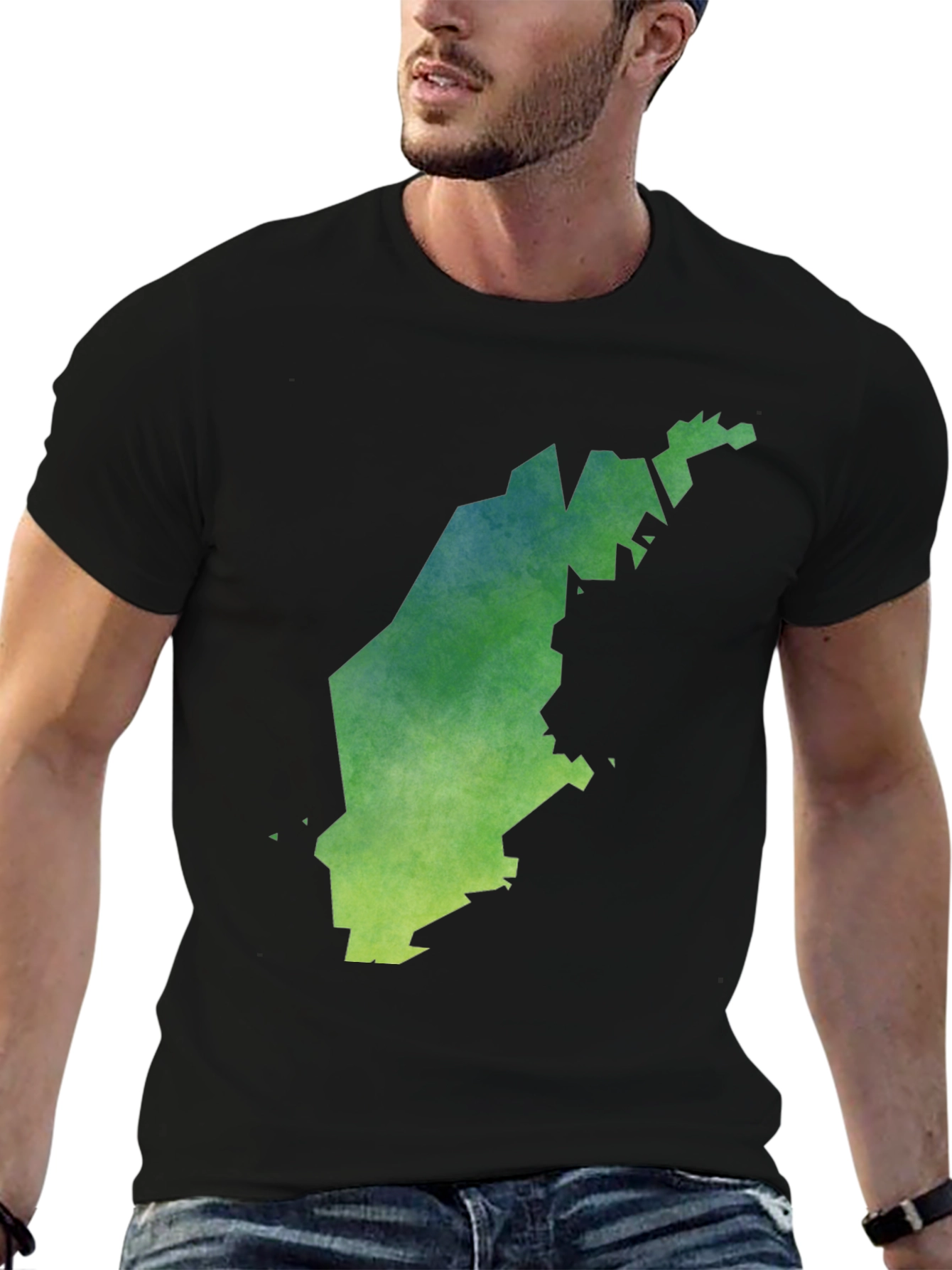Camiseta Negra con Diseño Abstracto Verde
